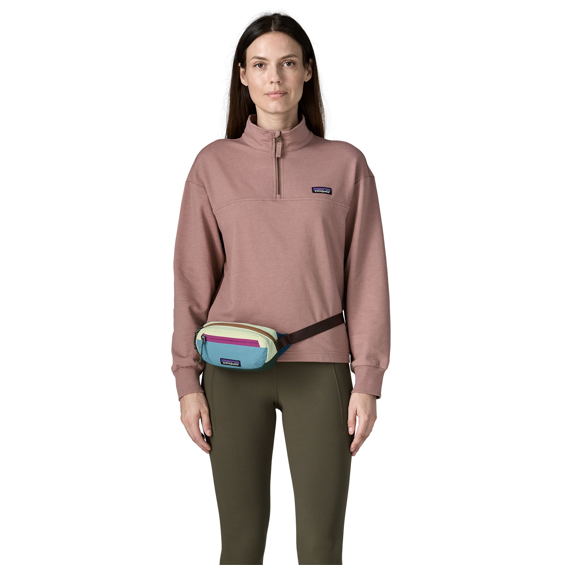 Patagonia Terravia Mini Hip Pack 1L in Patchwork: Snowmelt Blue — lifestyle 2