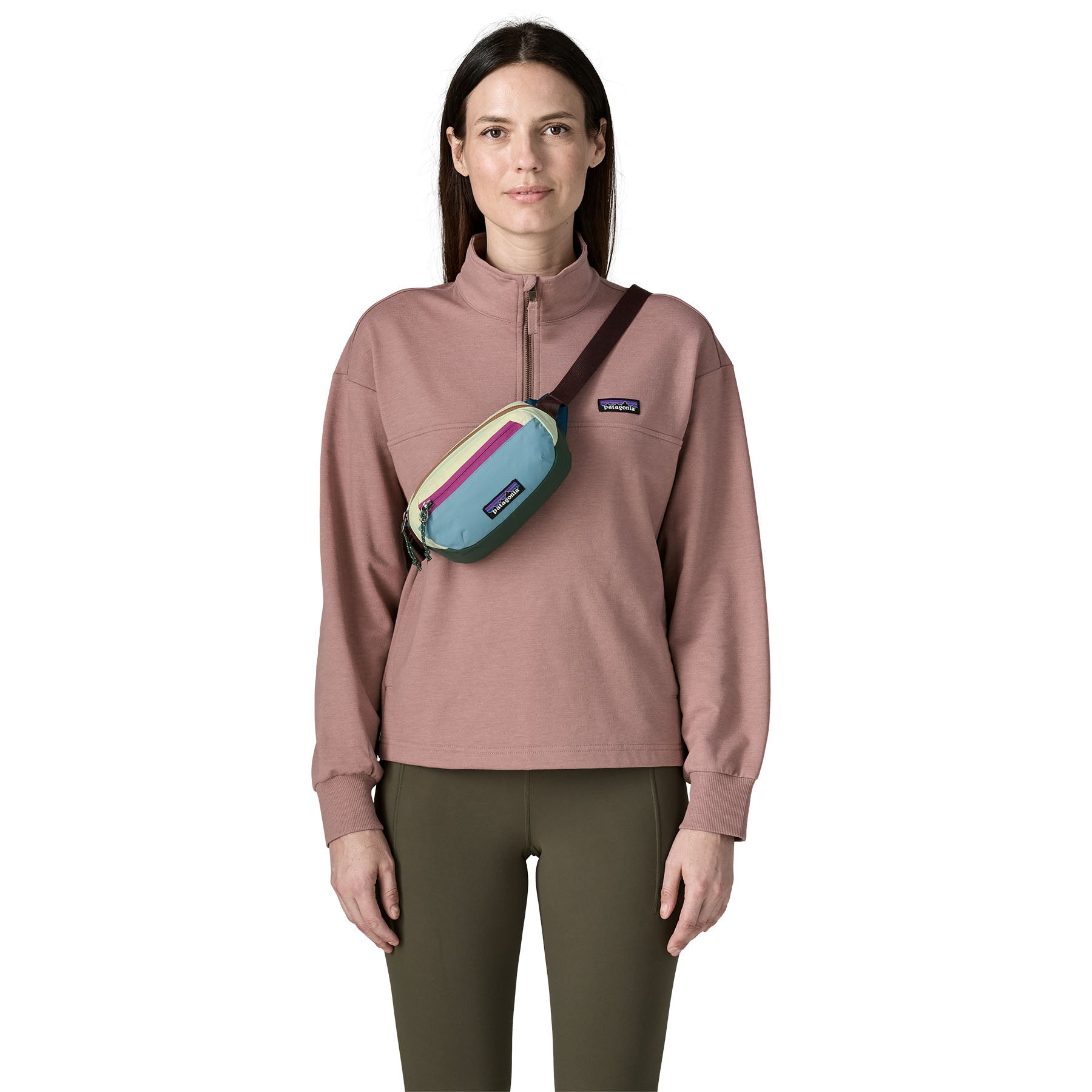 Patagonia Terravia Mini Hip Pack 1L in Patchwork: Snowmelt Blue — lifestyle 3