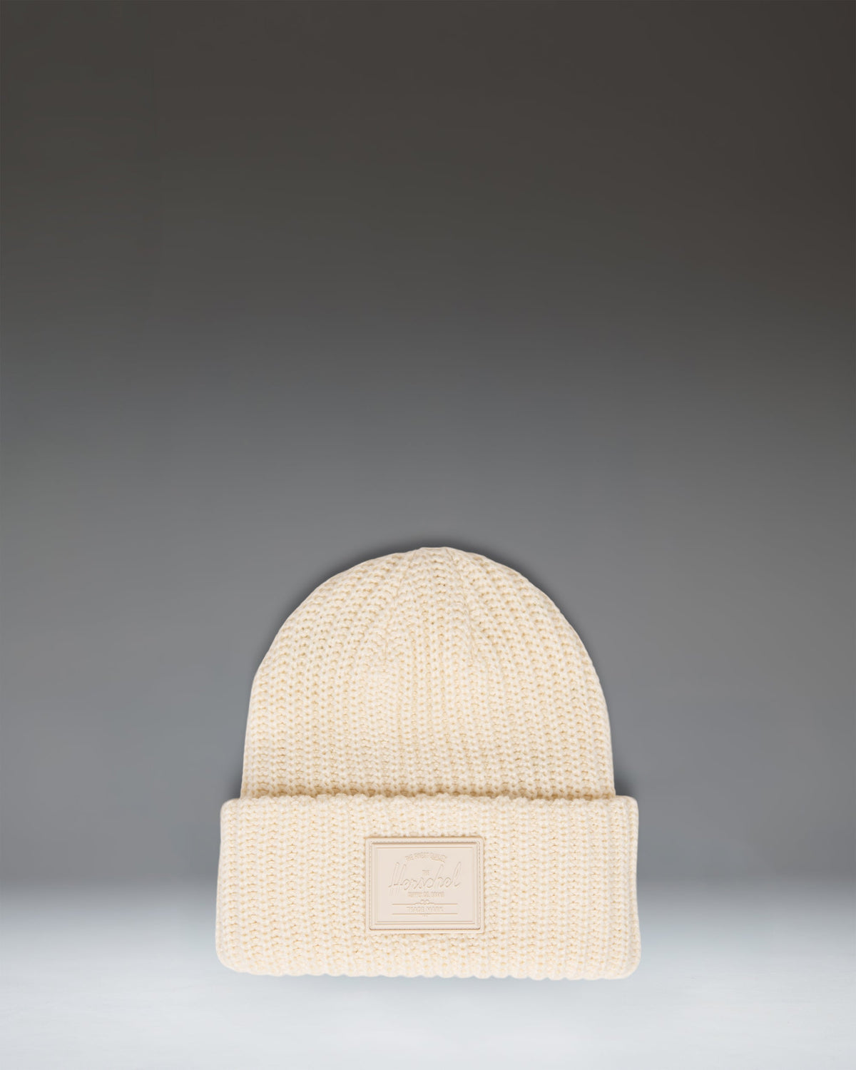Herschel Douglas Rubber Patch Beanie in Vintage White — front view