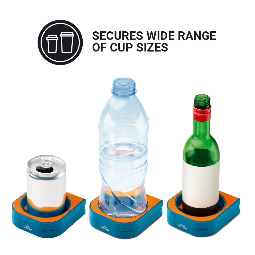 Go Travel Folding Grip Tray in Blue — holding cups and bottles