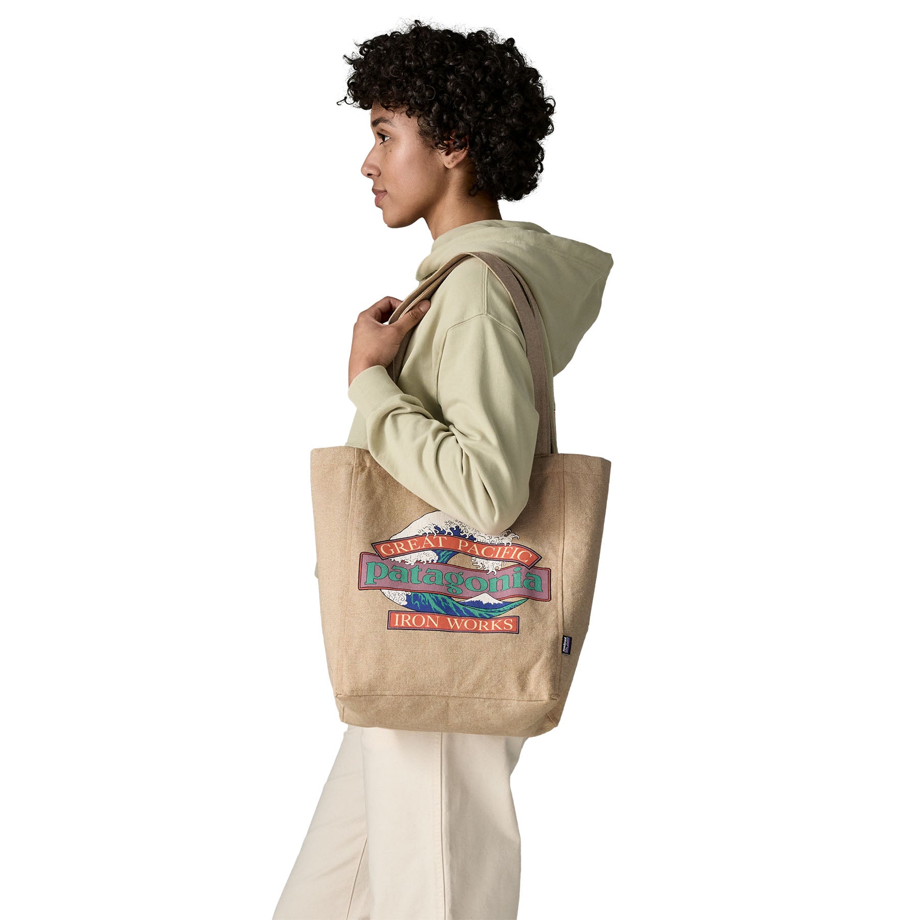 Patagonia Recycled Market Tote in Great Waves: Classic Tan — lifestyle