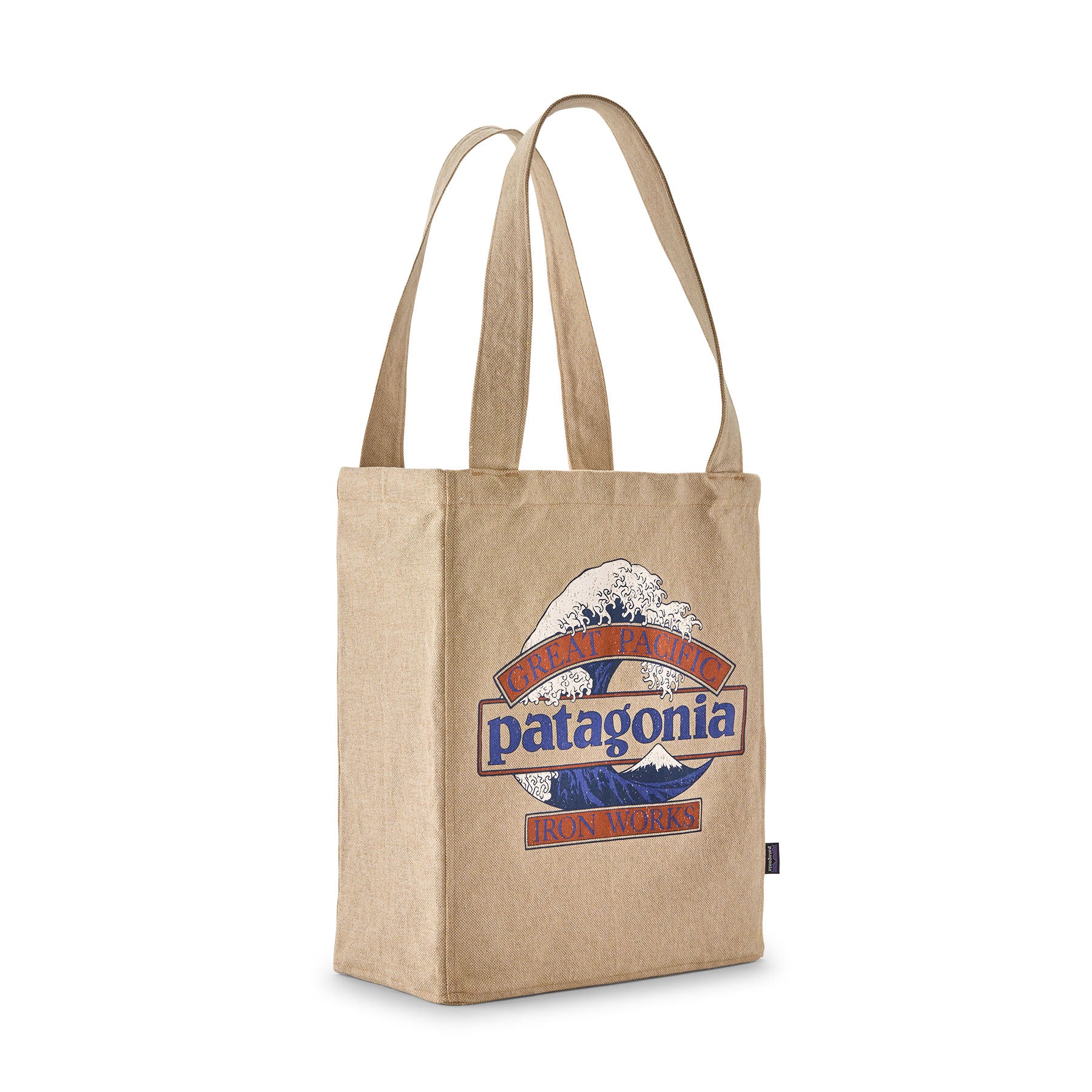 Patagonia Recycled Market Tote in Great Waves w/Eddy Blue: Classic Tan — front view