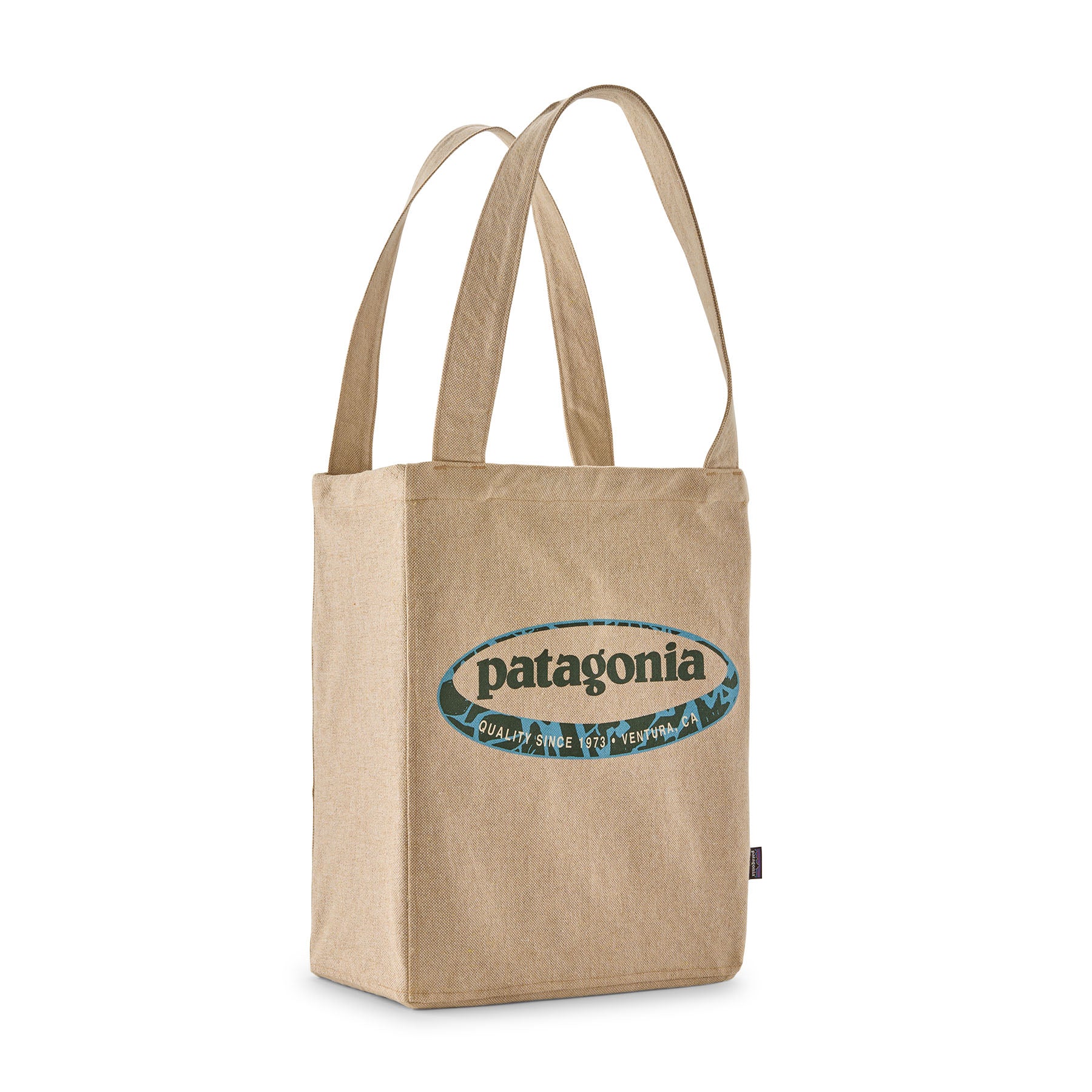 Patagonia Recycled Market Tote in '95 Oval Logo Mountain Sun: Classic Tan — front view