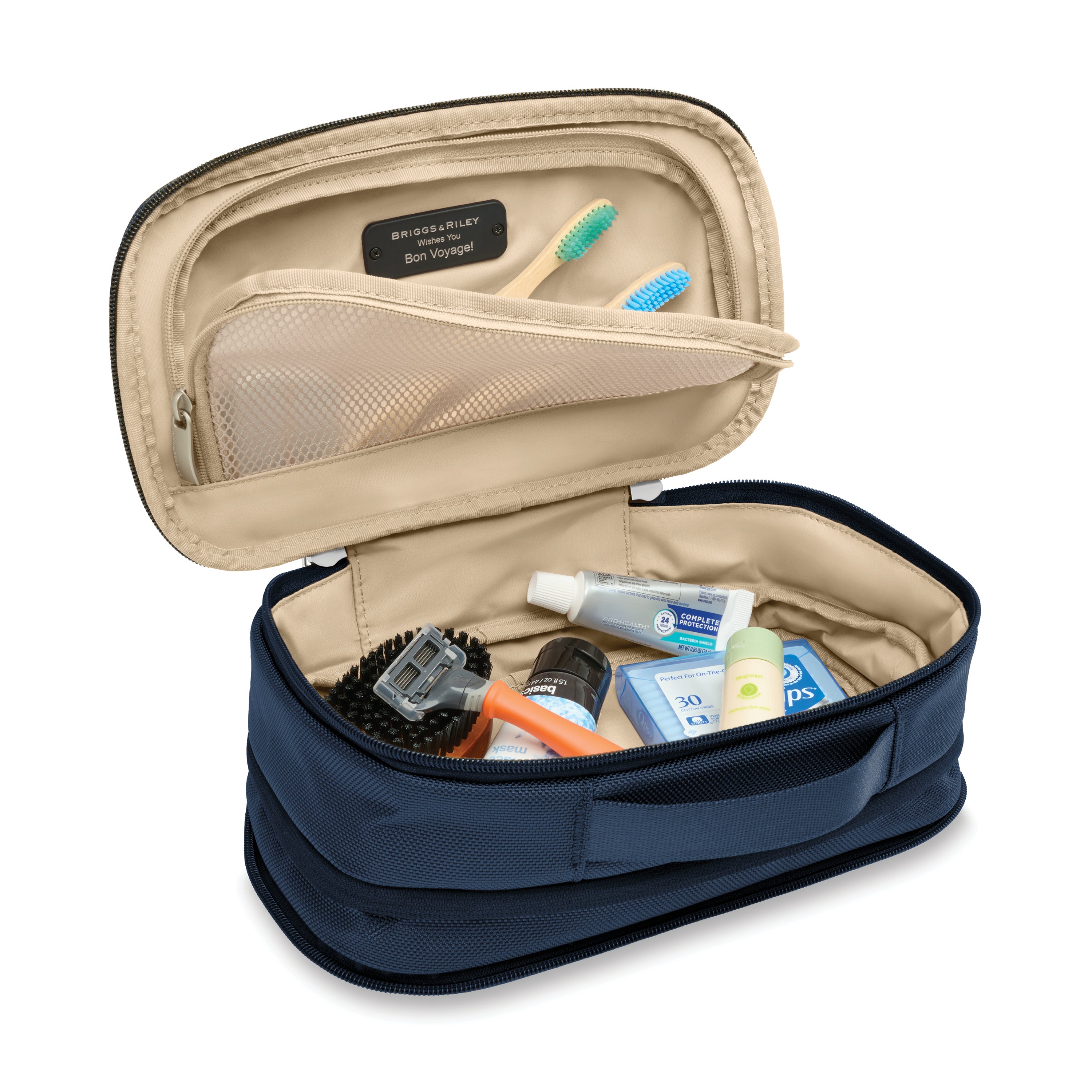 Briggs & Riley Baseline Expandable Essentials Kit in Navy — interior view # color_Navy