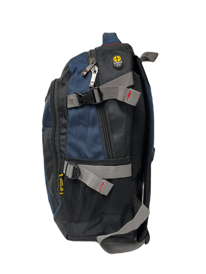 Power King 19 Inch Polyester Travel Backpack with Zippered Storage in Navy — side view # color_Navy