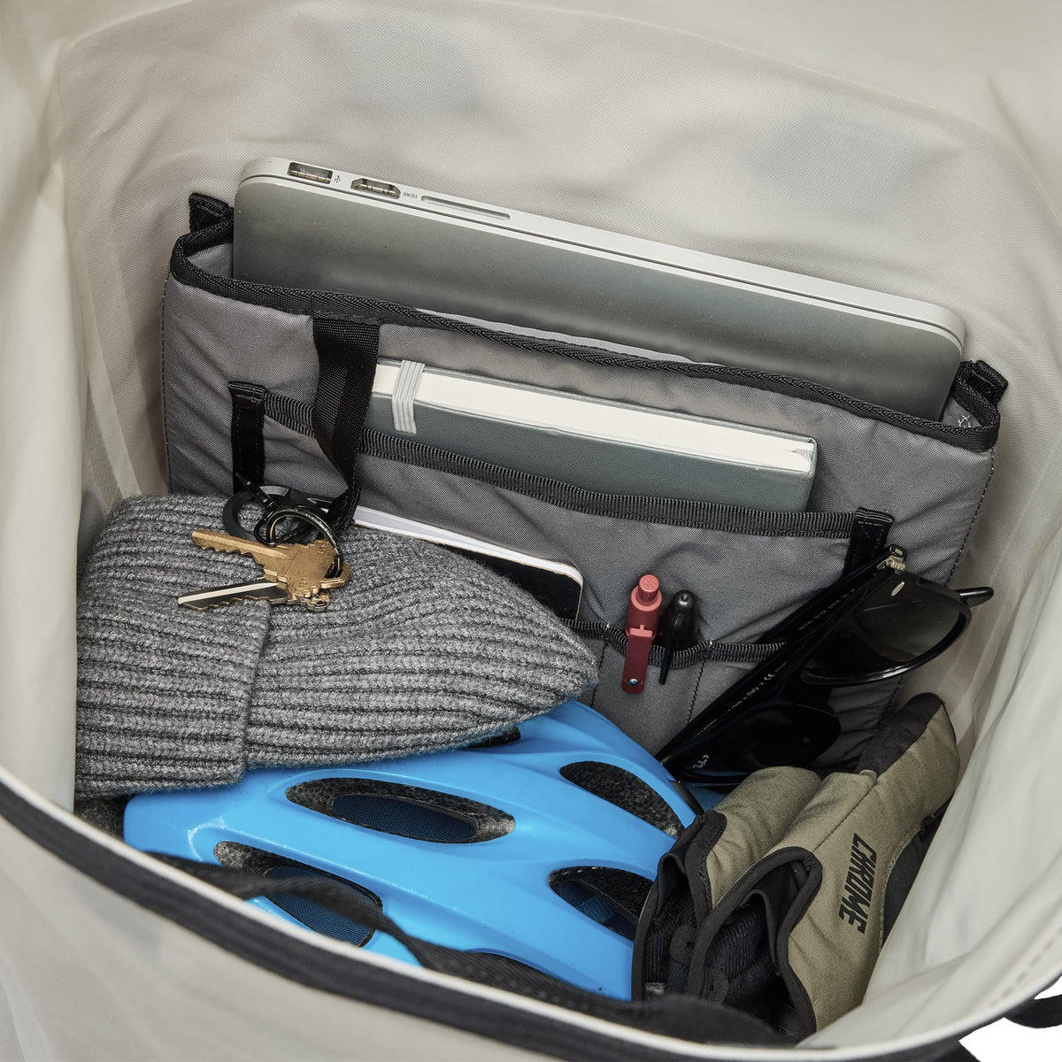Chrome Industries Urban Ex Rolltop 30L Backpack in Future White — interior view 2