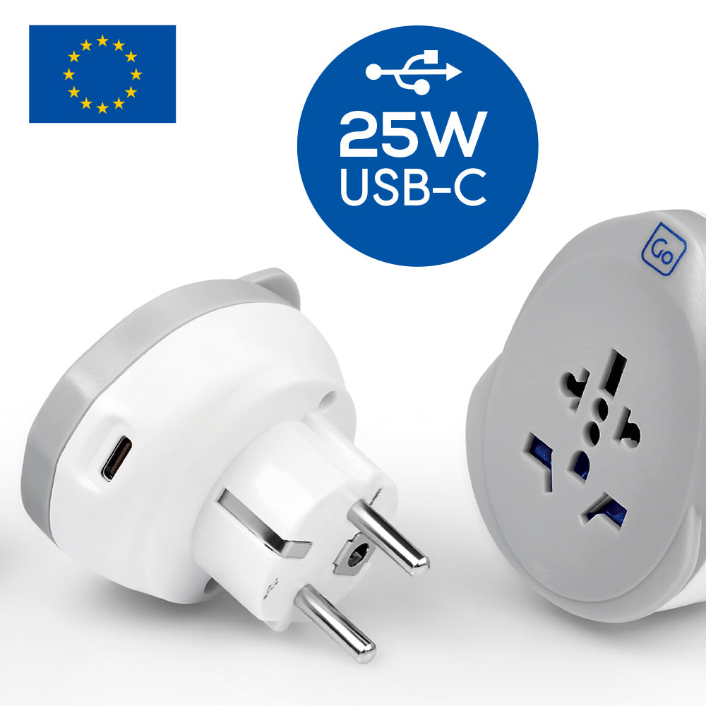 Go Travel World - EU USB-C Adaptor 25W — USB-C port detail