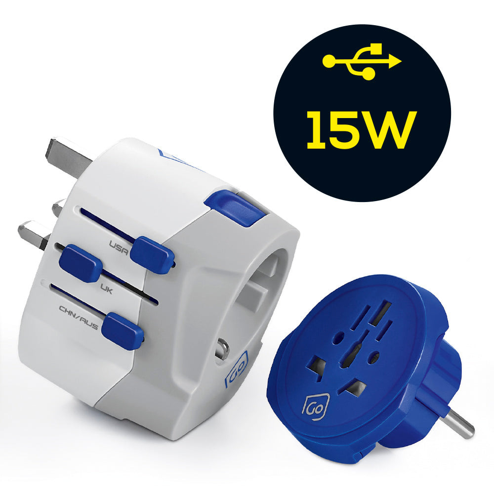 Go Travel Worldwide Adaptor + USB-A & USB-C – front view