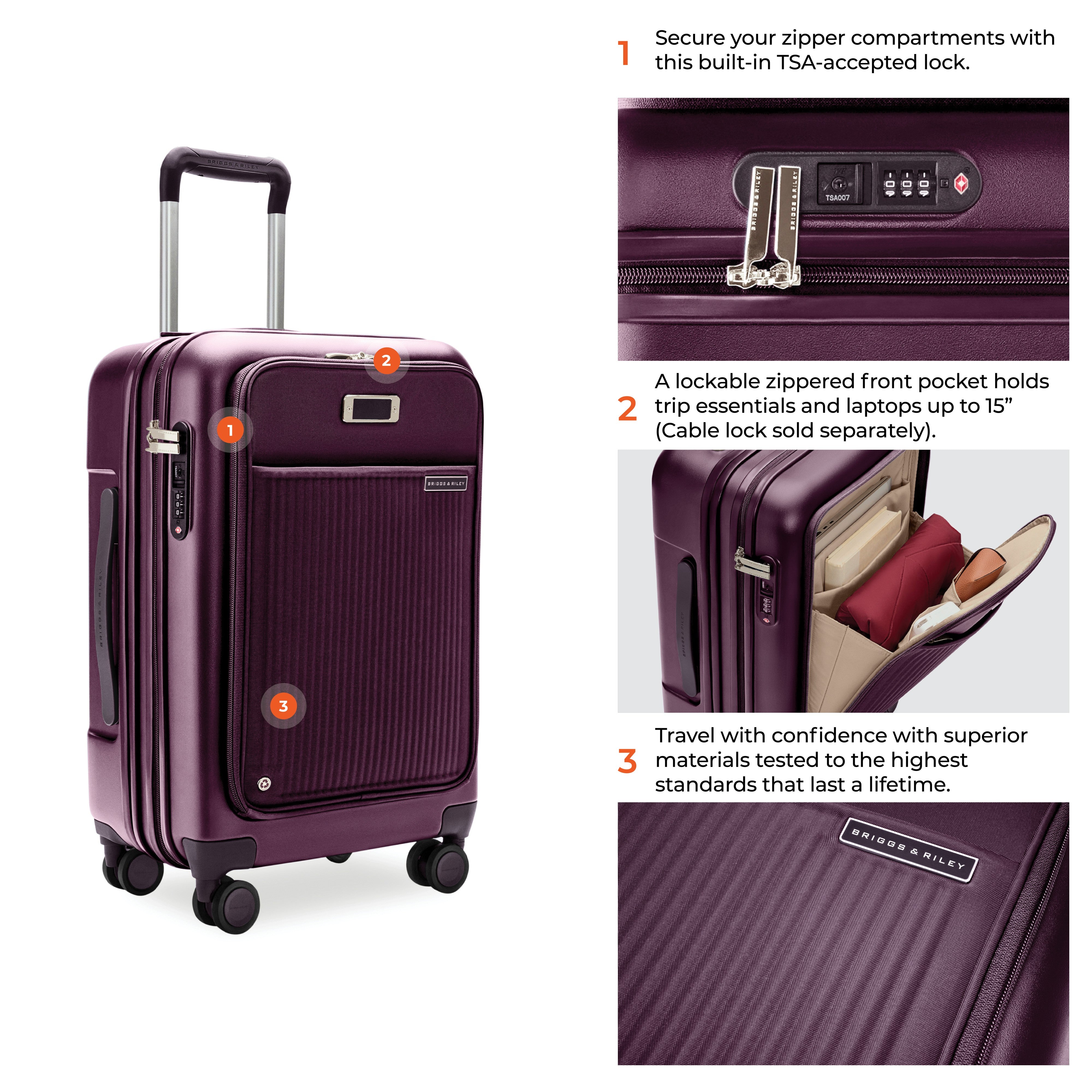 Briggs & Riley Sympatico Essential 22" Front Pocket Carry-On Expandable Spinner - Plum