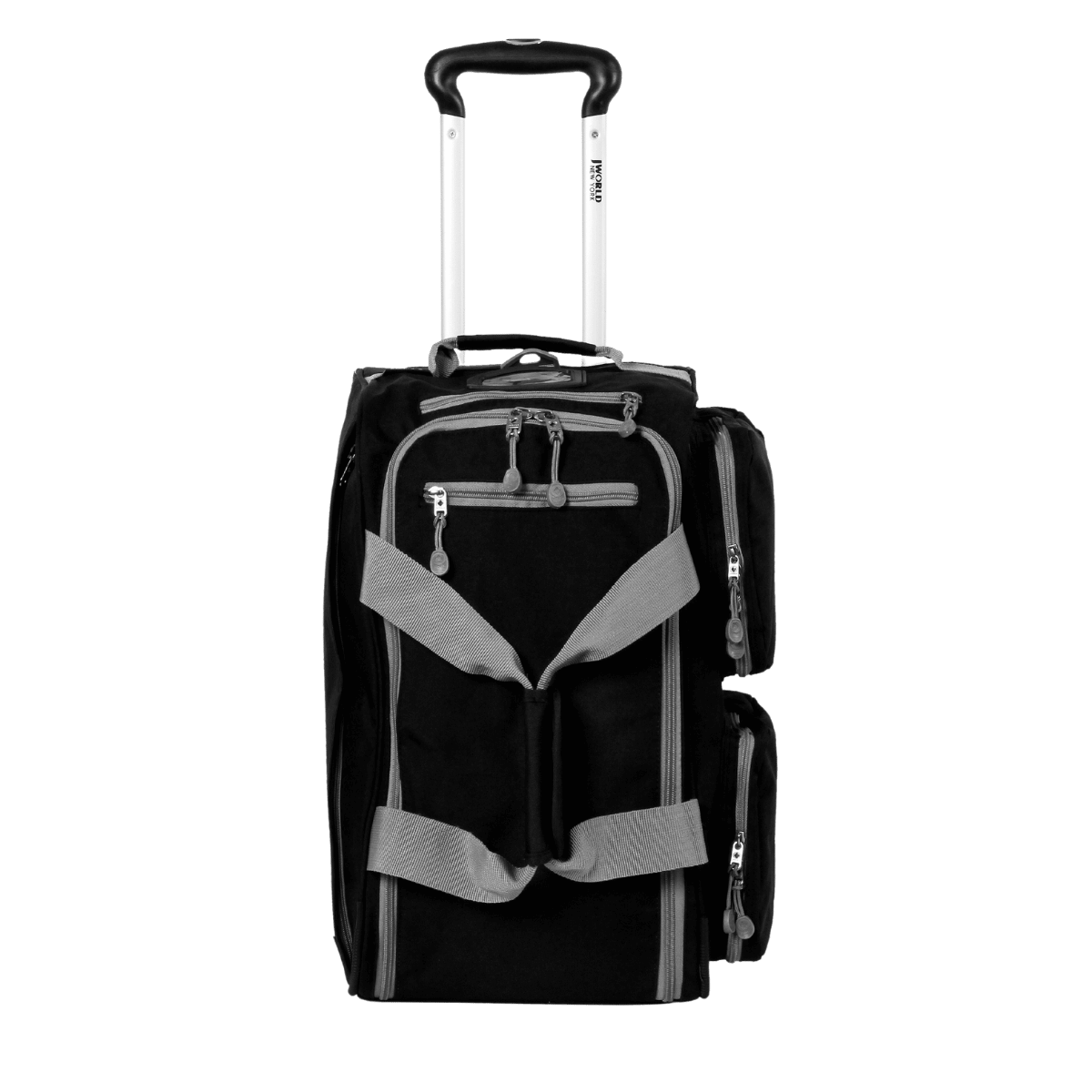 J World Duane Rolling Duffel Bag in Black — front view 2 # color_Black