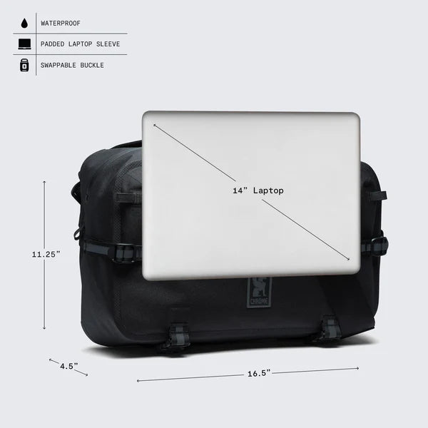 Chrome Industries Kadet Max WP 15L sling bag – dimensions and size diagram