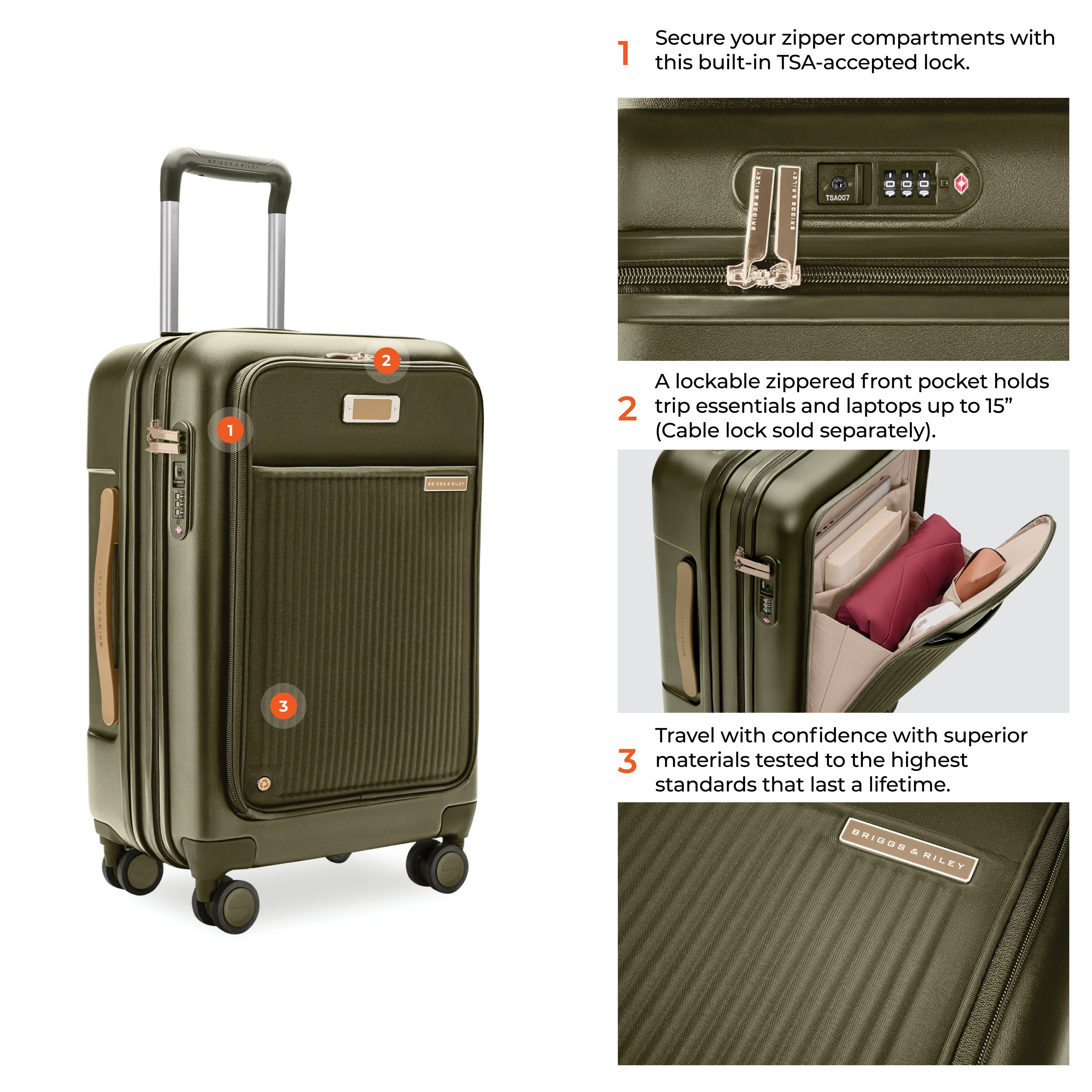 Briggs & Riley Sympatico Essential 22" Front Pocket Carry-On Expandable Spinner - Olive