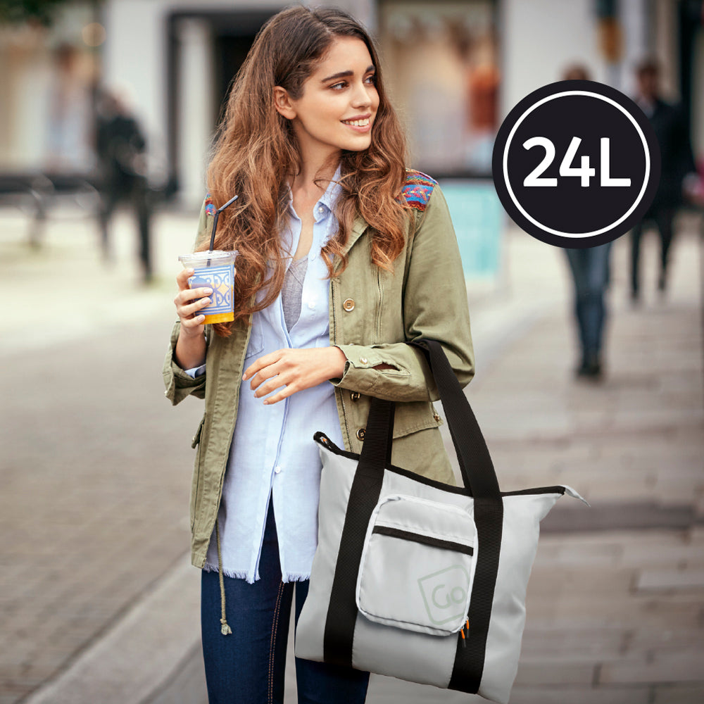 Go Travel Lightweight Foldaway Tote Bag in Grey — in use