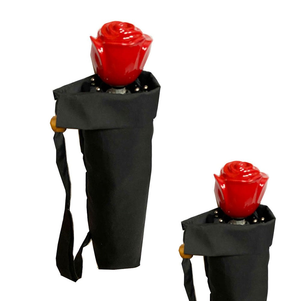 Vista 9019/9020 Rose Folding Umbrella in Red — front view # color_Red