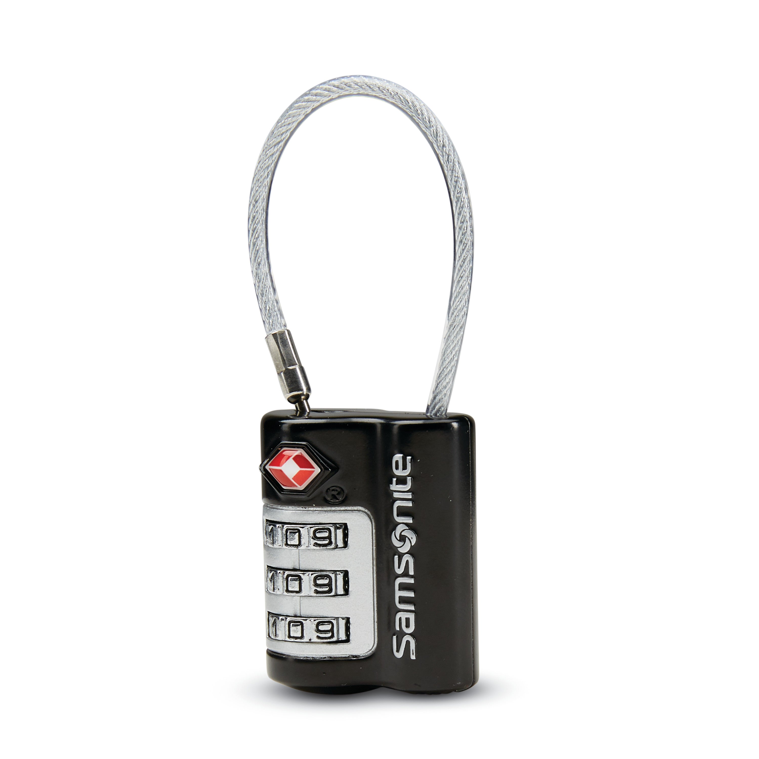 Samsonite 3 Dial Travel Sentry Combination Cable Lock – black, front view