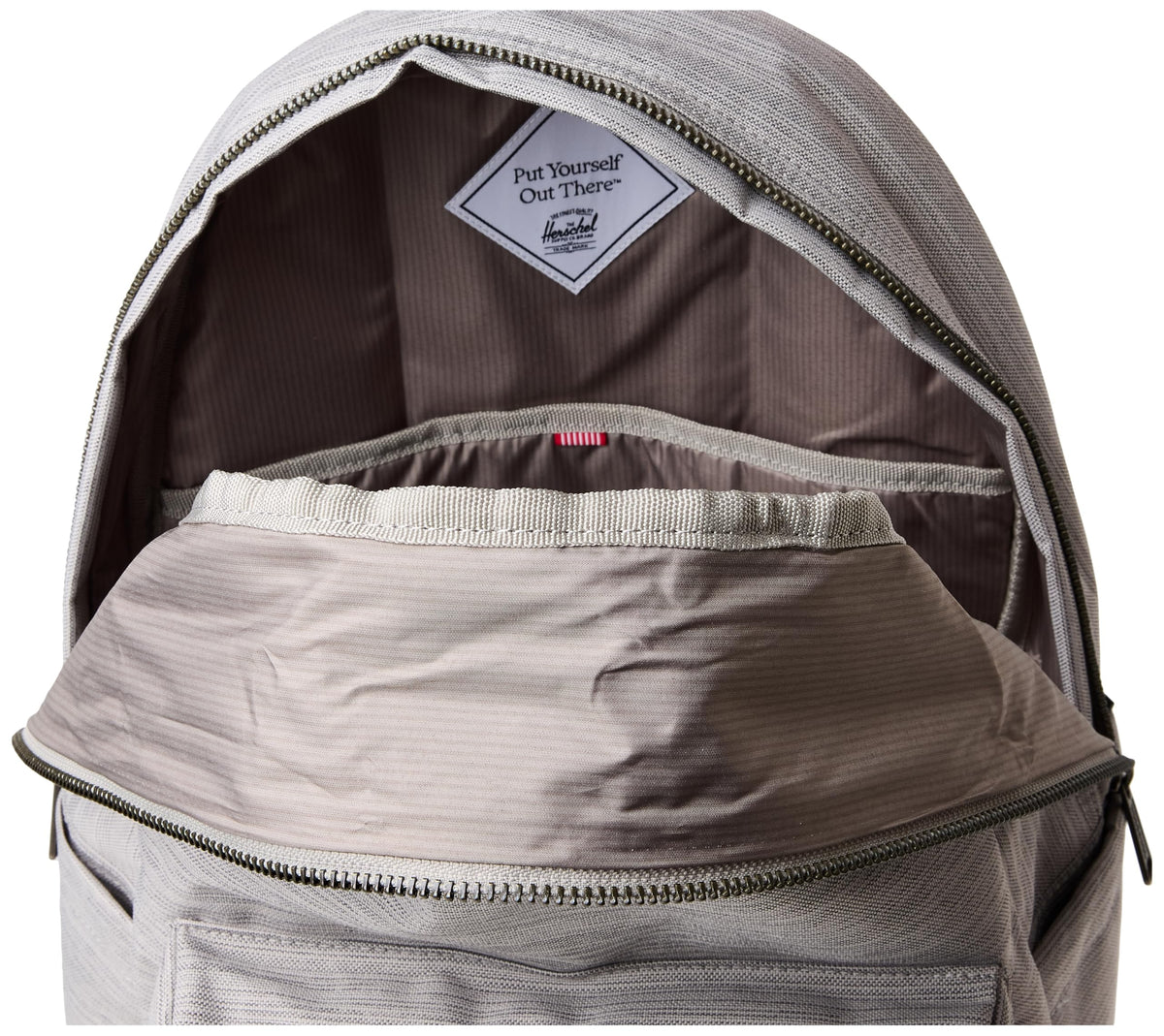 Herschel Settlement Backpack 22 L in Light Grey Crosshatch — interior view