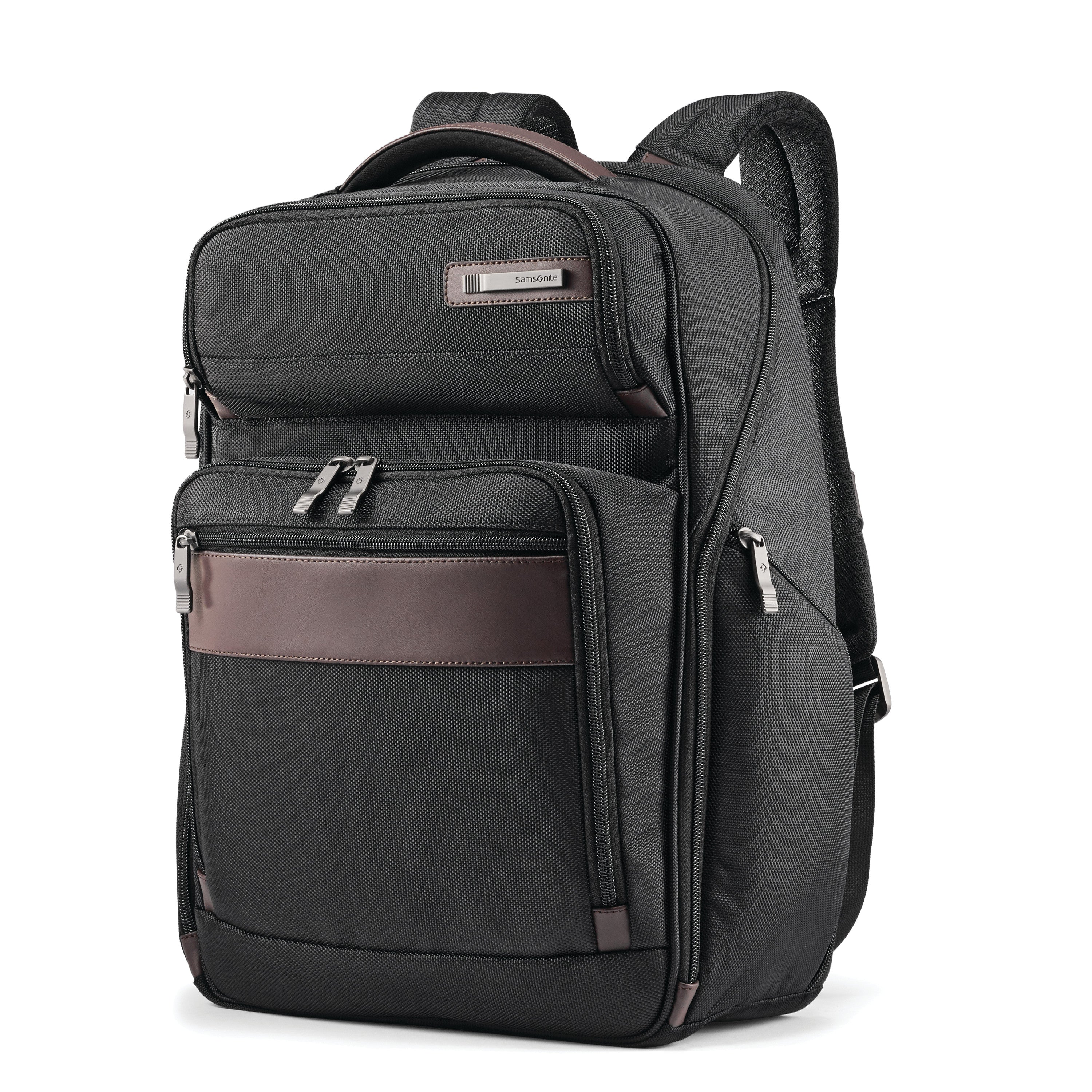 Samsonite Kombi Large Backpack – black with brown trim, front view