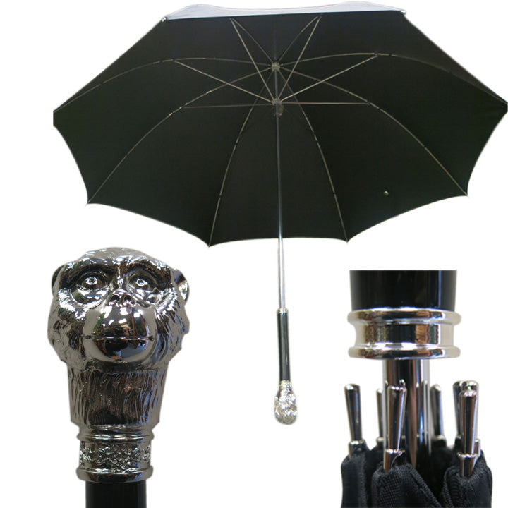 Vista 9508 Silver Monkey Handle Umbrella in Black — front view