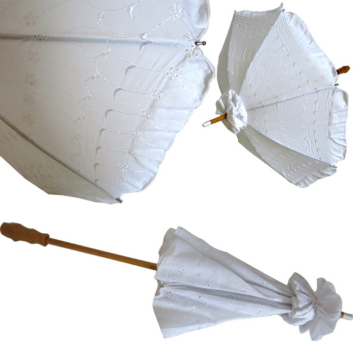 Vista 9913/9914/9915 Parasol Umbrella in White Eyelet — front view # color_White Eyelet