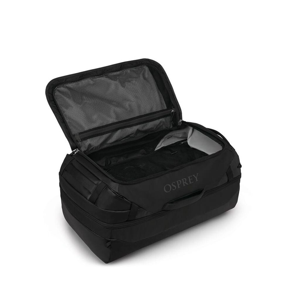 Osprey Transporter Squffel 70L in Raven Black Black — interior view