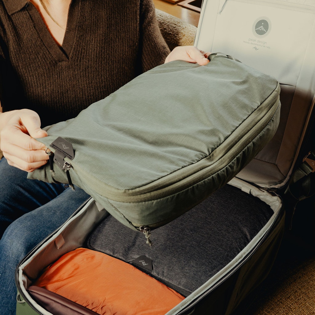 Peak Design Travel Backpack 2-in-1 40L in Sage — interior view 2
