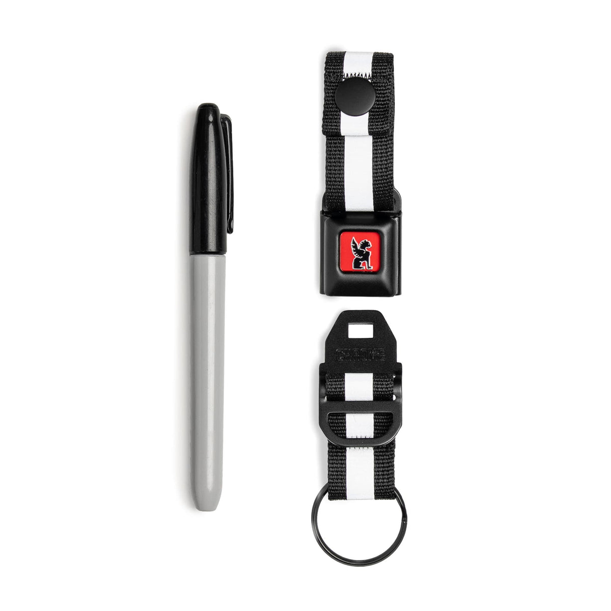 Chrome Industries Mini Buckle Keychain in Black — detail view