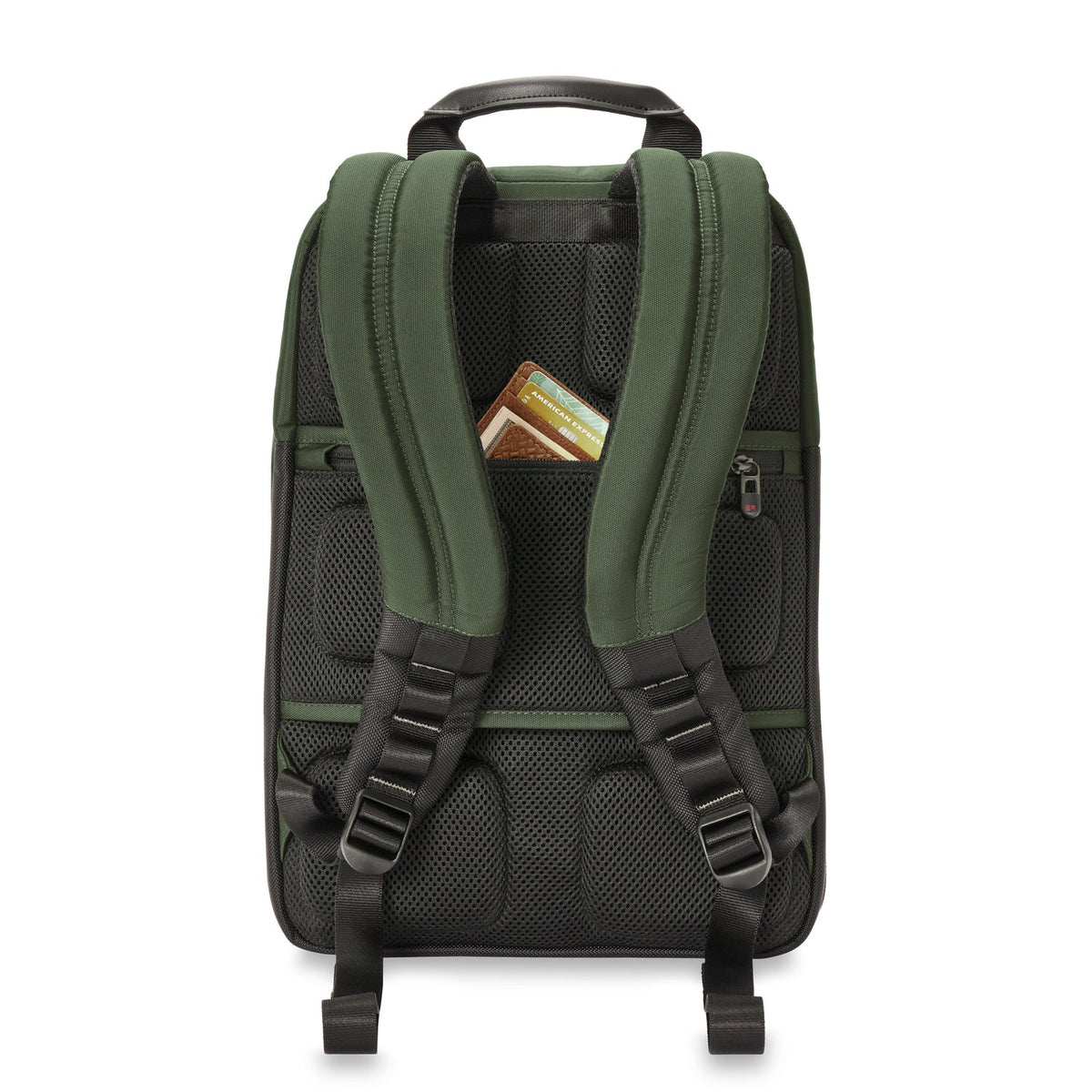Briggs & Riley HTA Slim Expandable Backpack in Forest — back view