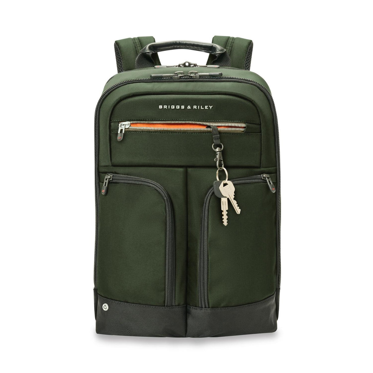 Briggs & Riley HTA Slim Expandable Backpack in Forest — front view 2