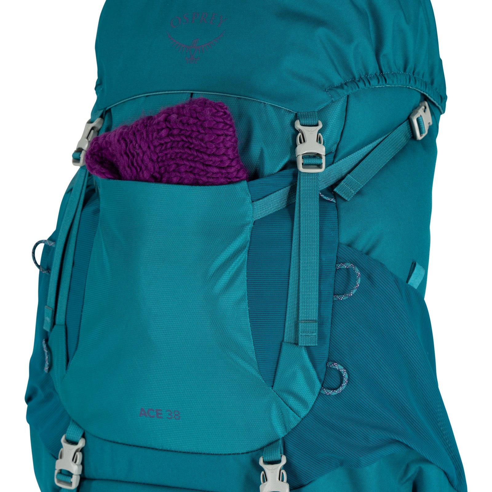 Osprey Ace 38 Kids Hiking Backpack 38L in Blue Spikemoss/Deep Peyto — detail view 2
