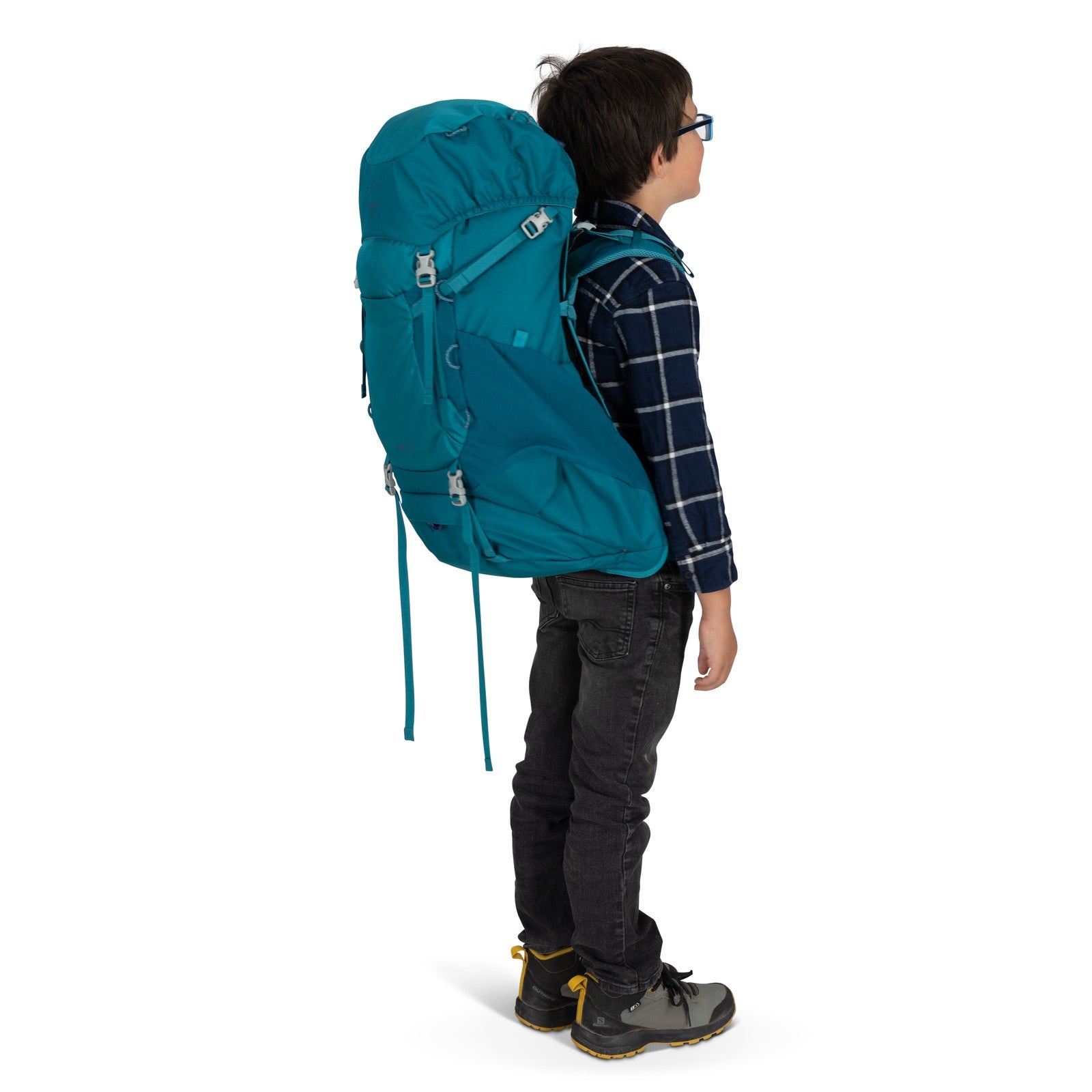 Osprey Ace 38 Kids Hiking Backpack 38L in Blue Spikemoss/Deep Peyto — lifestyle 2