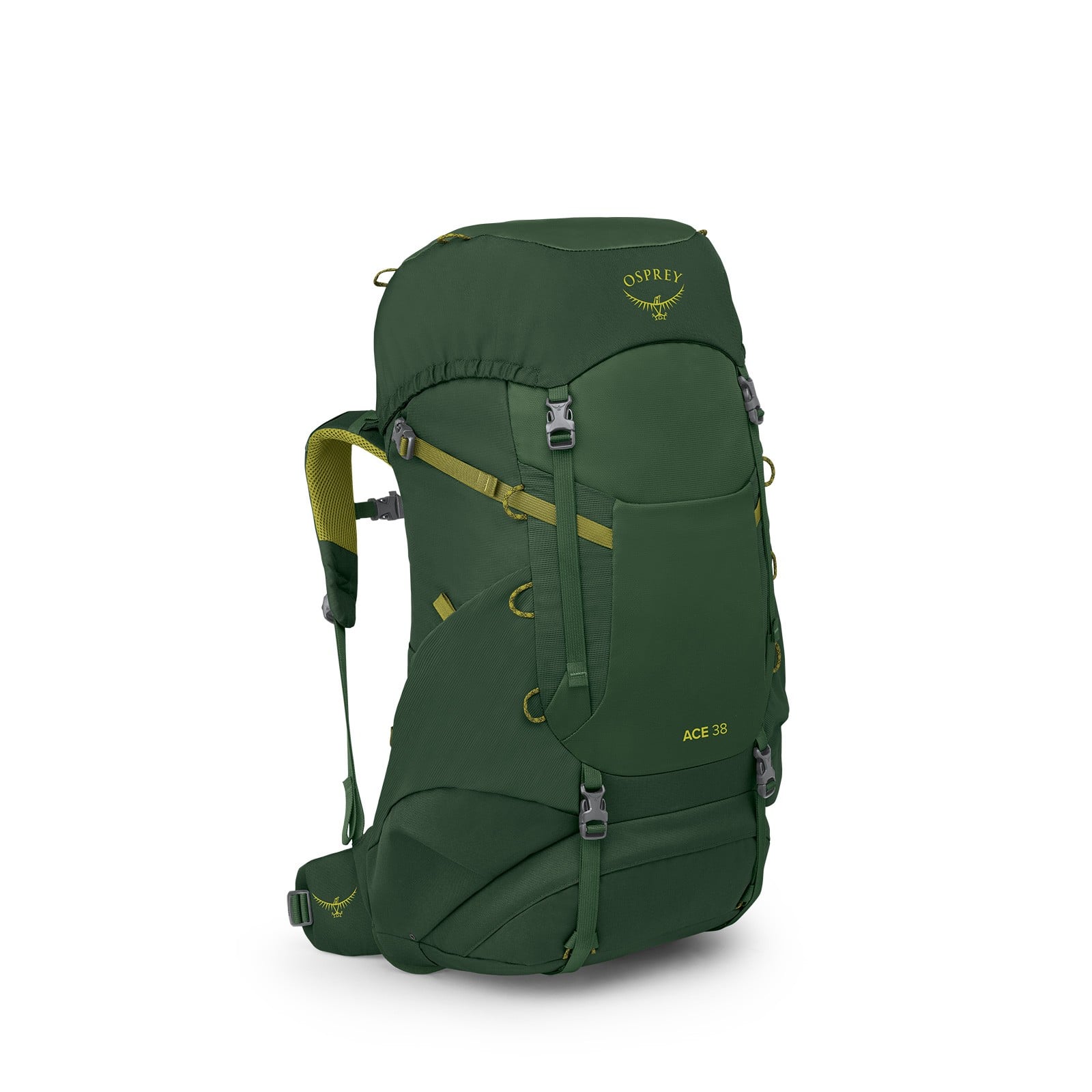 Osprey Ace 38 Kids Hiking Backpack 38L in Green Canopy/Matcha Green — front view