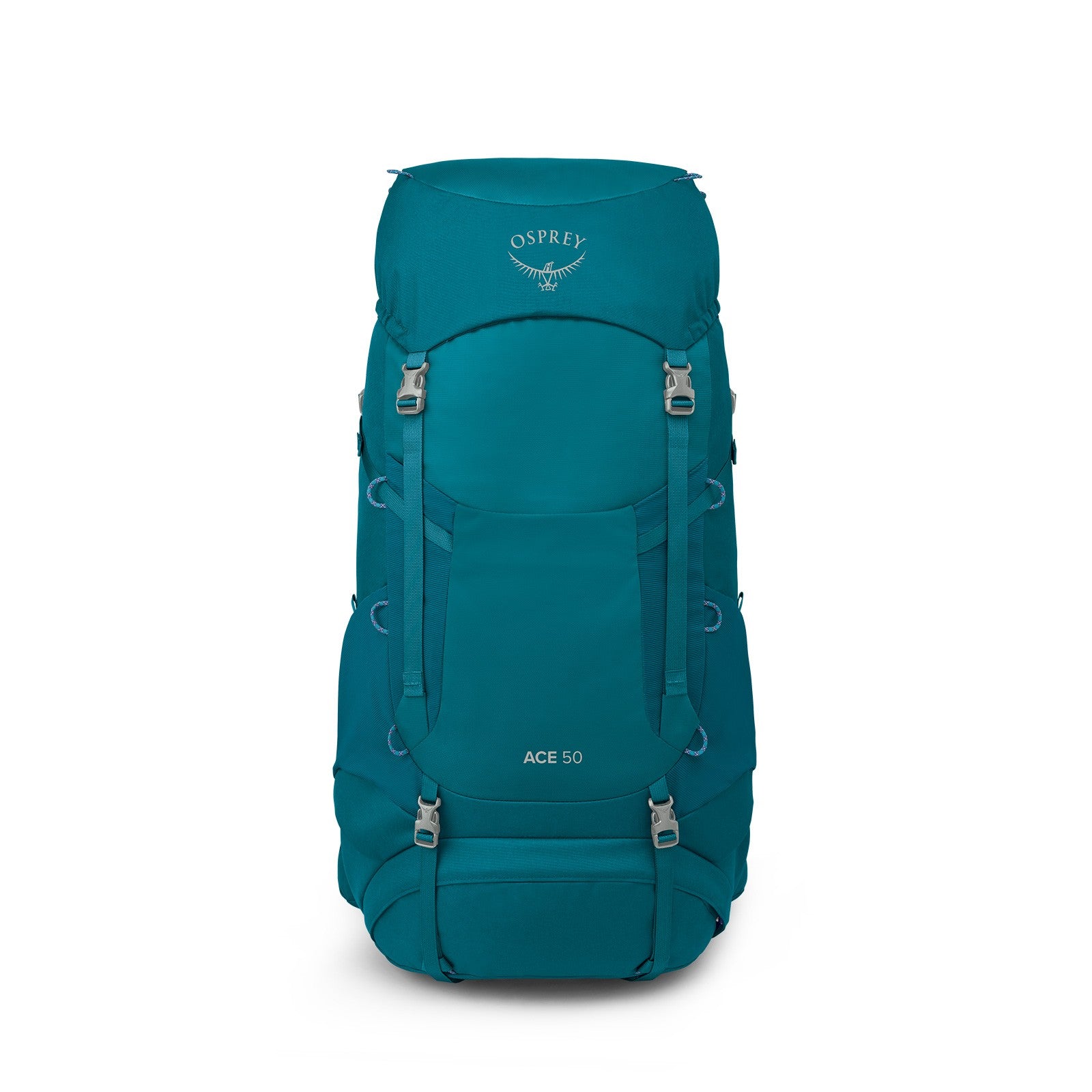 Osprey Ace 50 Kids Hiking Backpack 50L in Blue Spikemoss/Deep Peyto — angle view 2