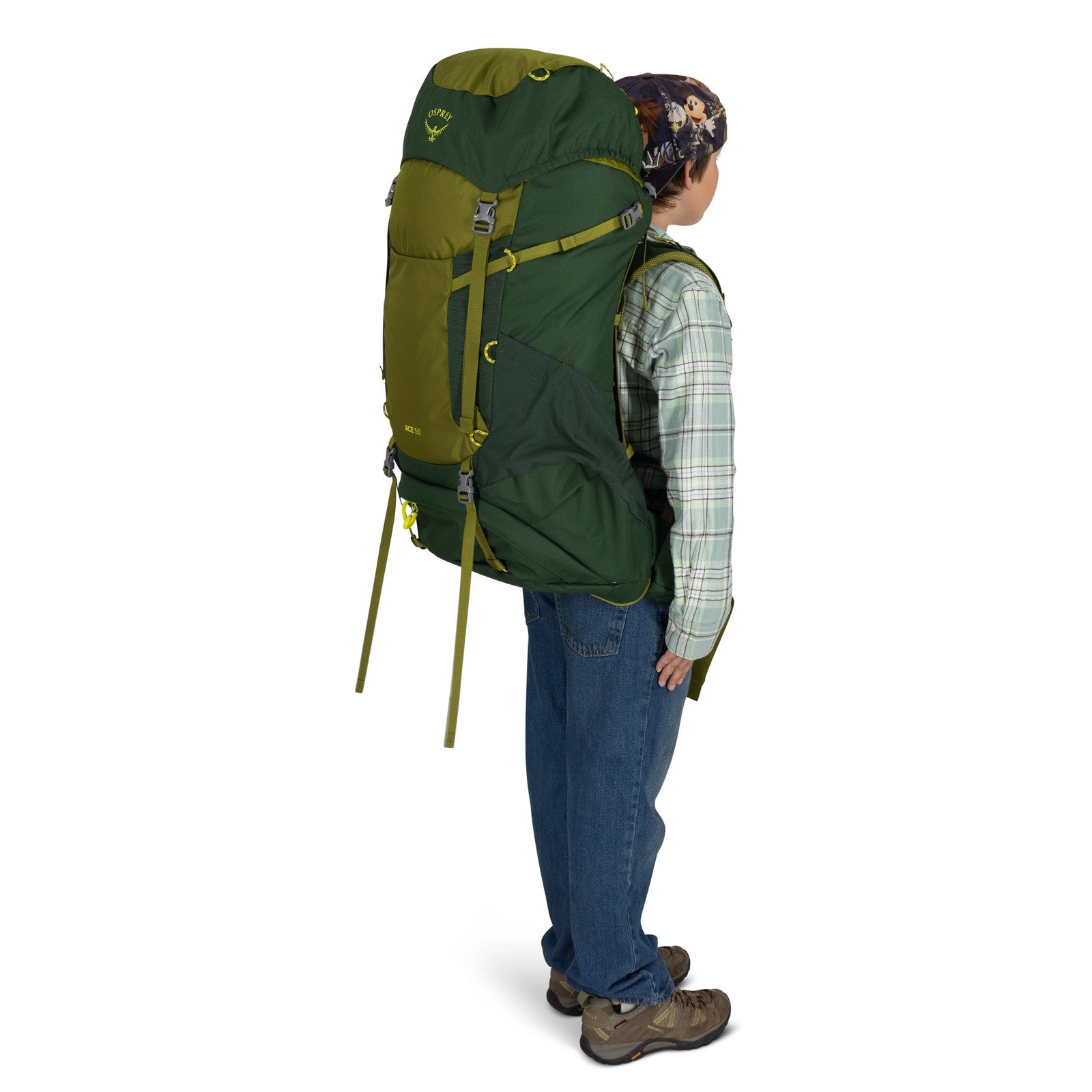 Osprey Ace 50 Kids Hiking Backpack 50L in Green Canopy/Matcha Green — lifestyle 2