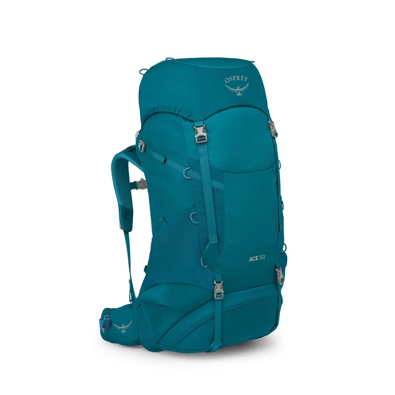 Osprey Ace 50 Kids Hiking Backpack 50L in Blue Spikemoss/Deep Peyto — front view