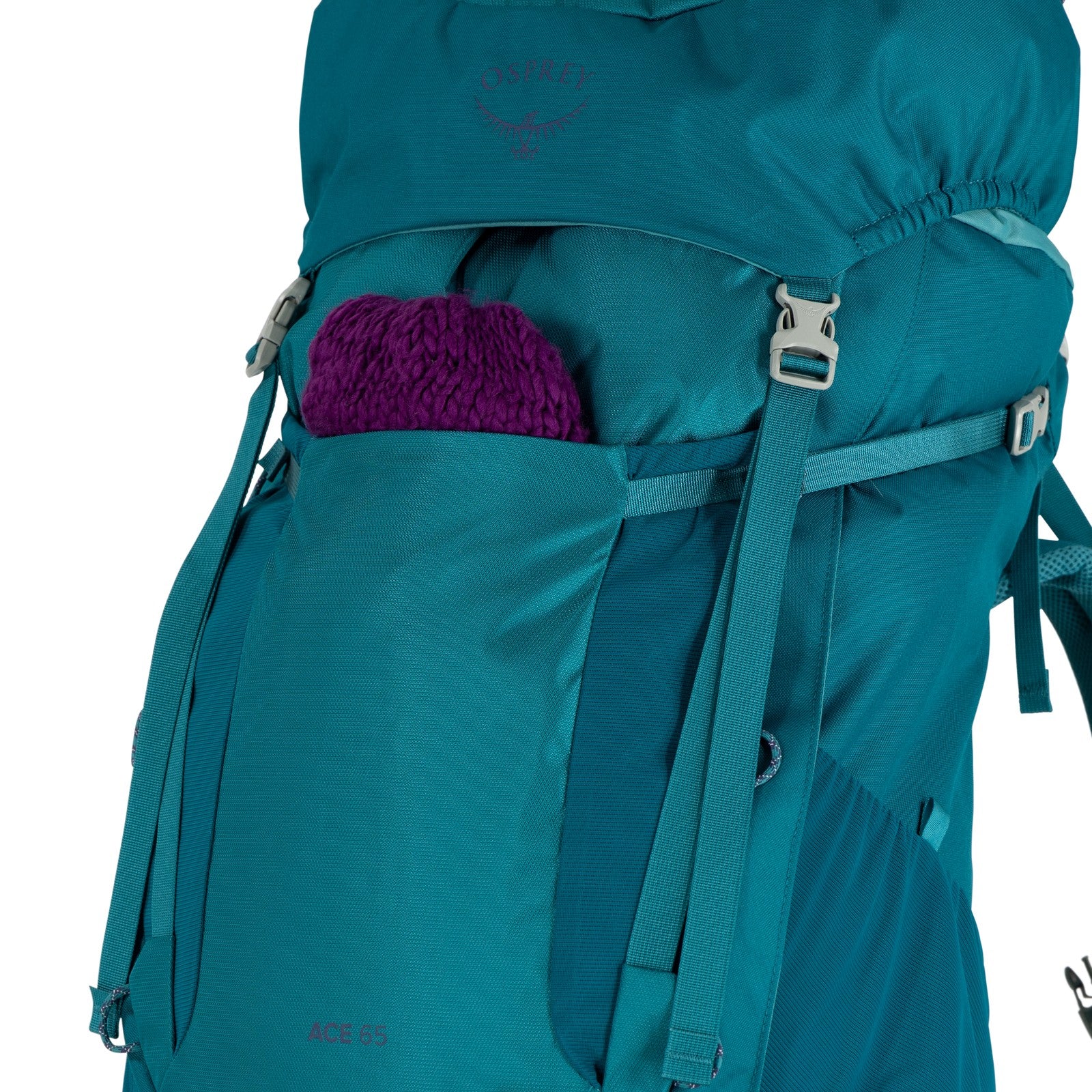 Osprey Ace 65 Kids Hiking Backpack 65L in Blue Spikemoss/Deep Peyto — detail view