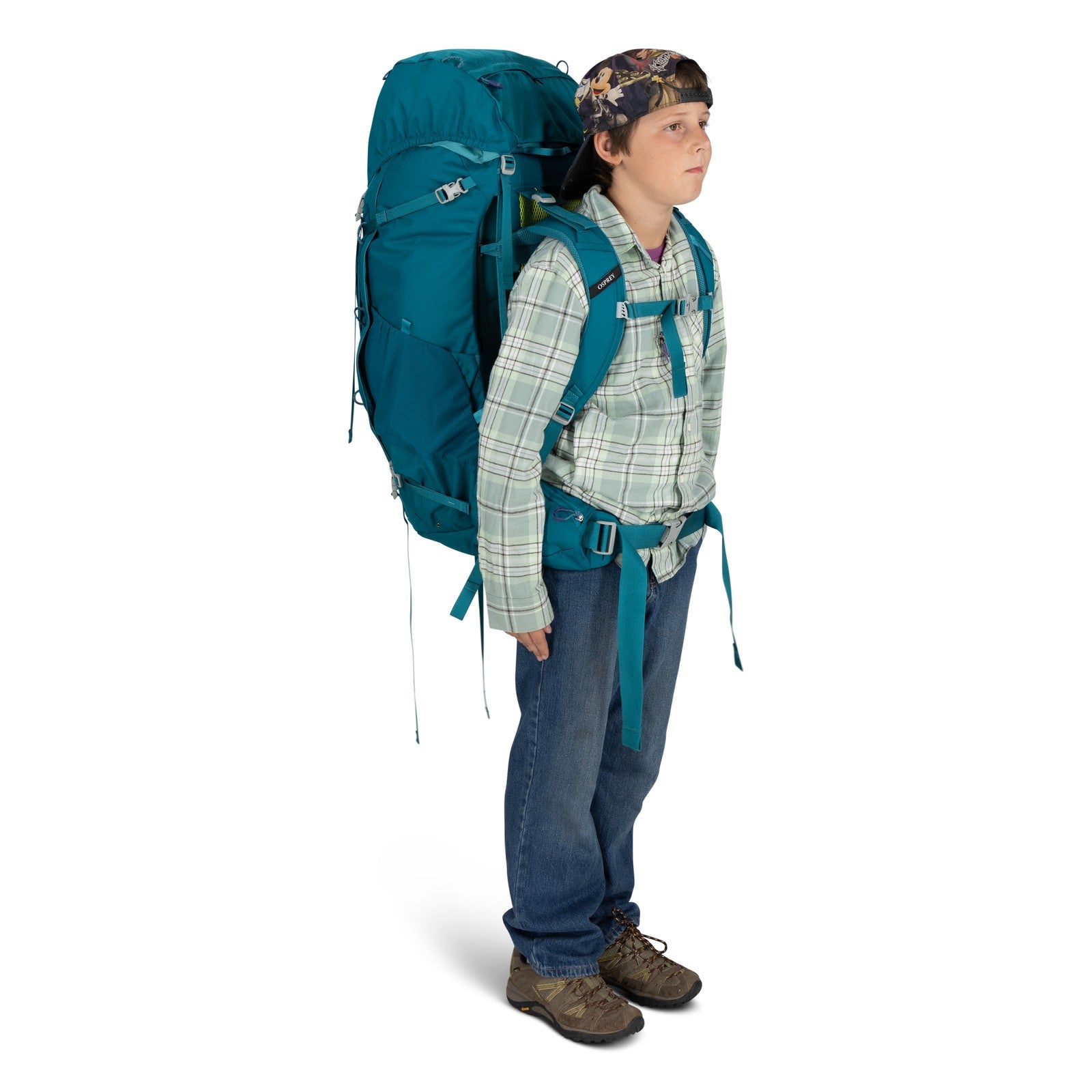 Osprey Ace 65 Kids Hiking Backpack 65L in Blue Spikemoss/Deep Peyto — lifestyle 6