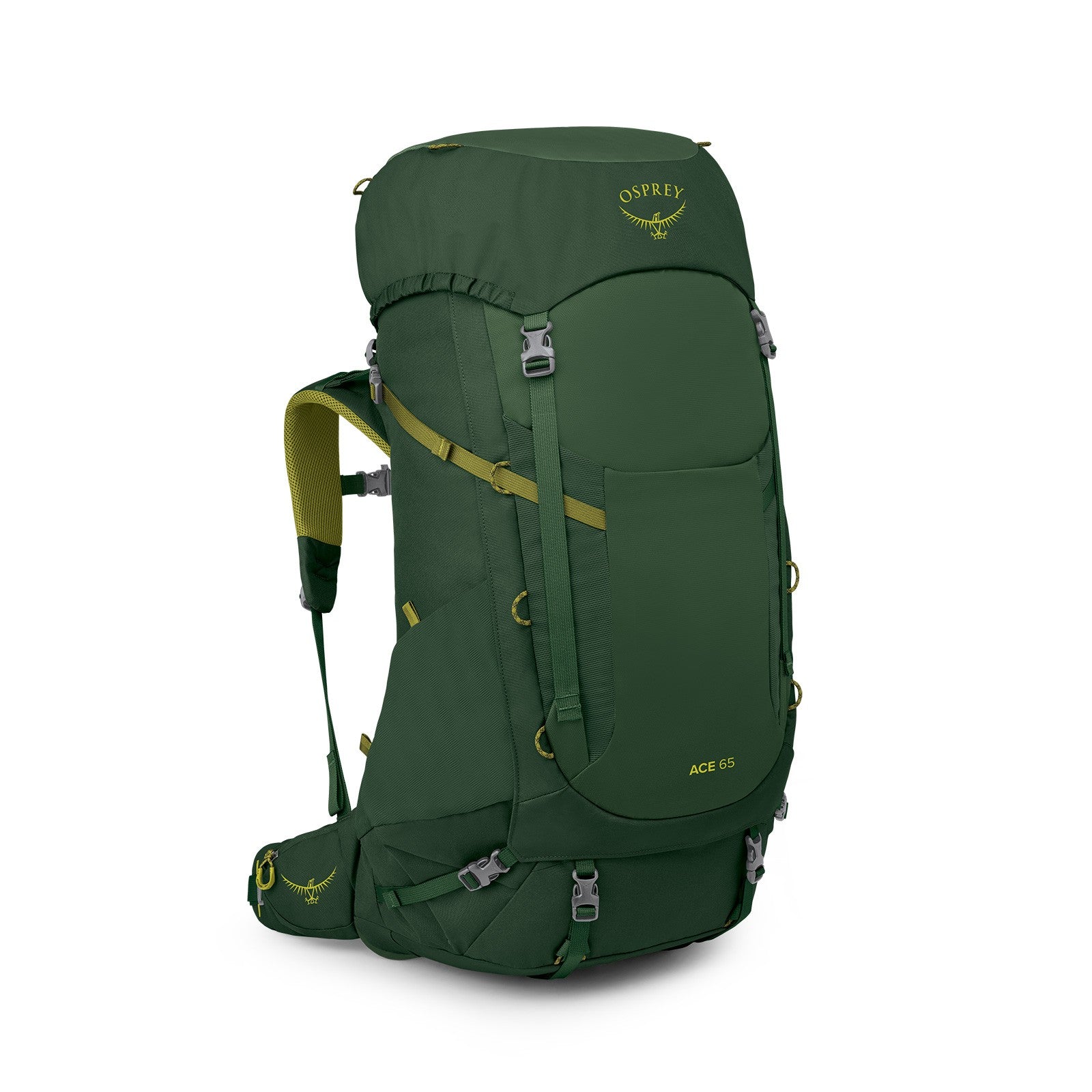 Osprey Ace 65 Kids Hiking Backpack 65L in Green Canopy/Matcha Green — front view