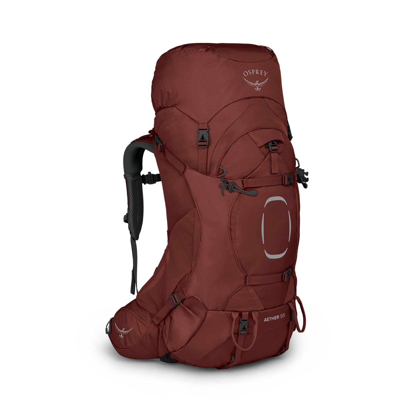 Osprey Aether 55 Hiking Backpack 55L in Acorn Red — front view
