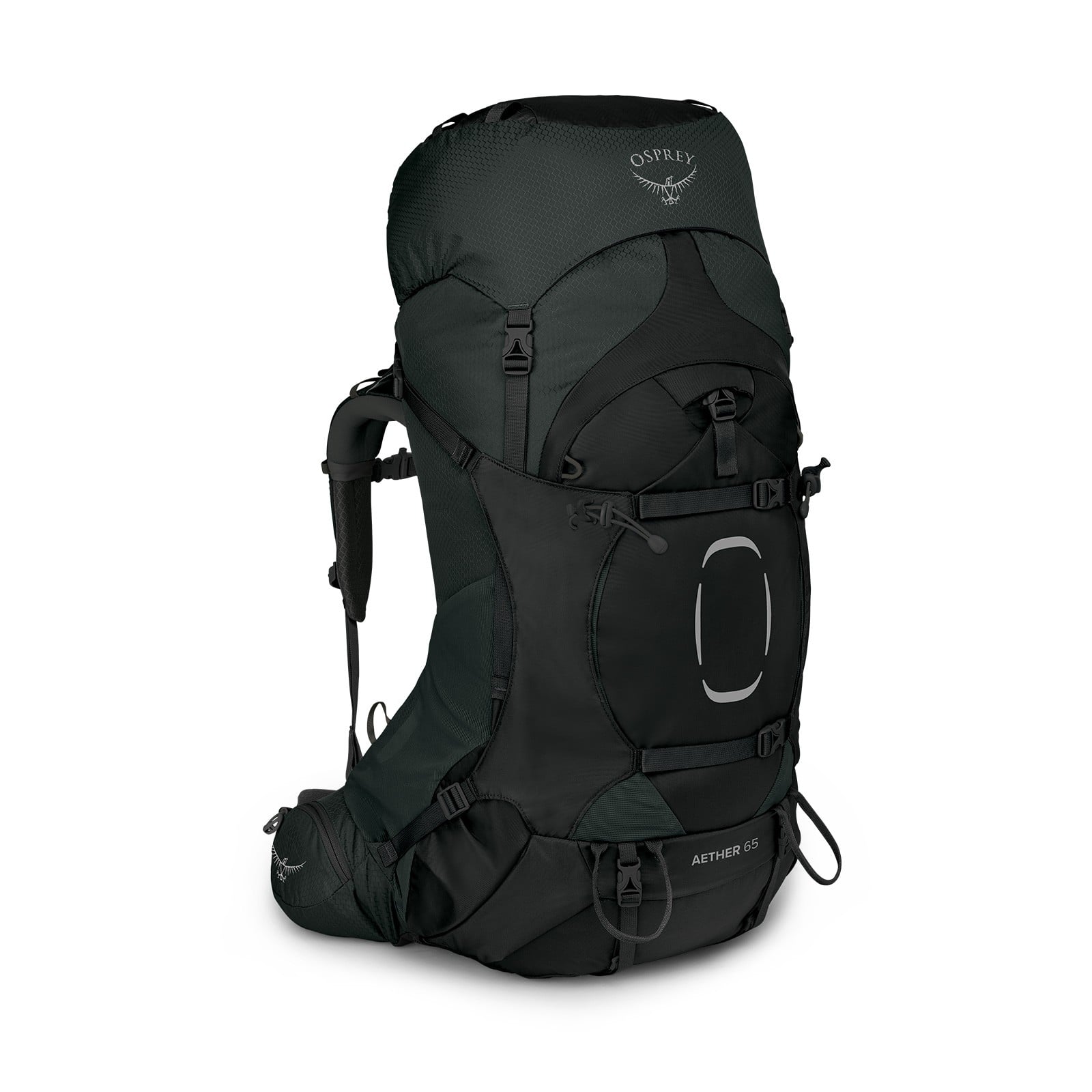 Osprey Aether 65 Hiking Backpack 65L in Black — front view