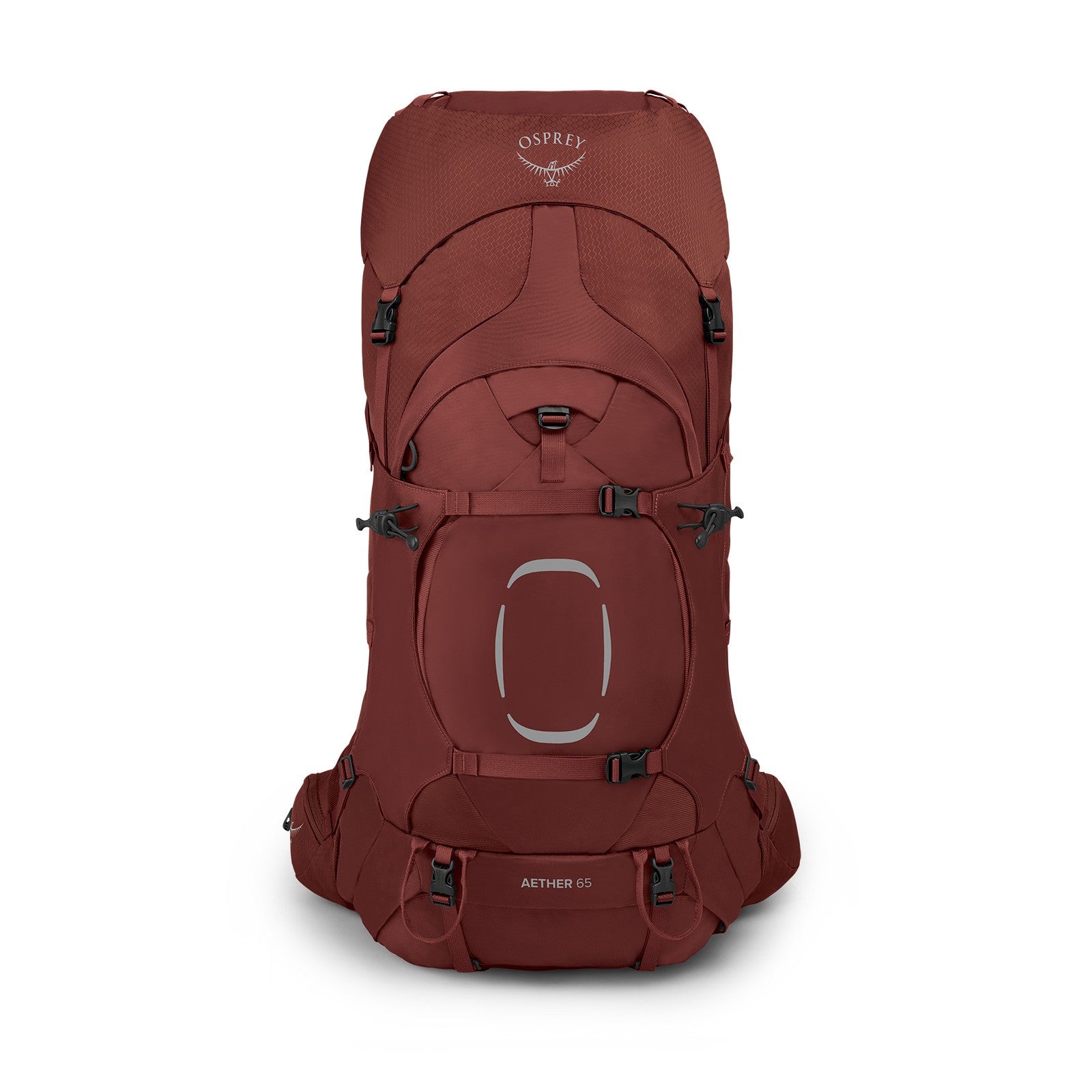 Osprey Aether 65 Hiking Backpack 65L in Acorn Red — angle view 3