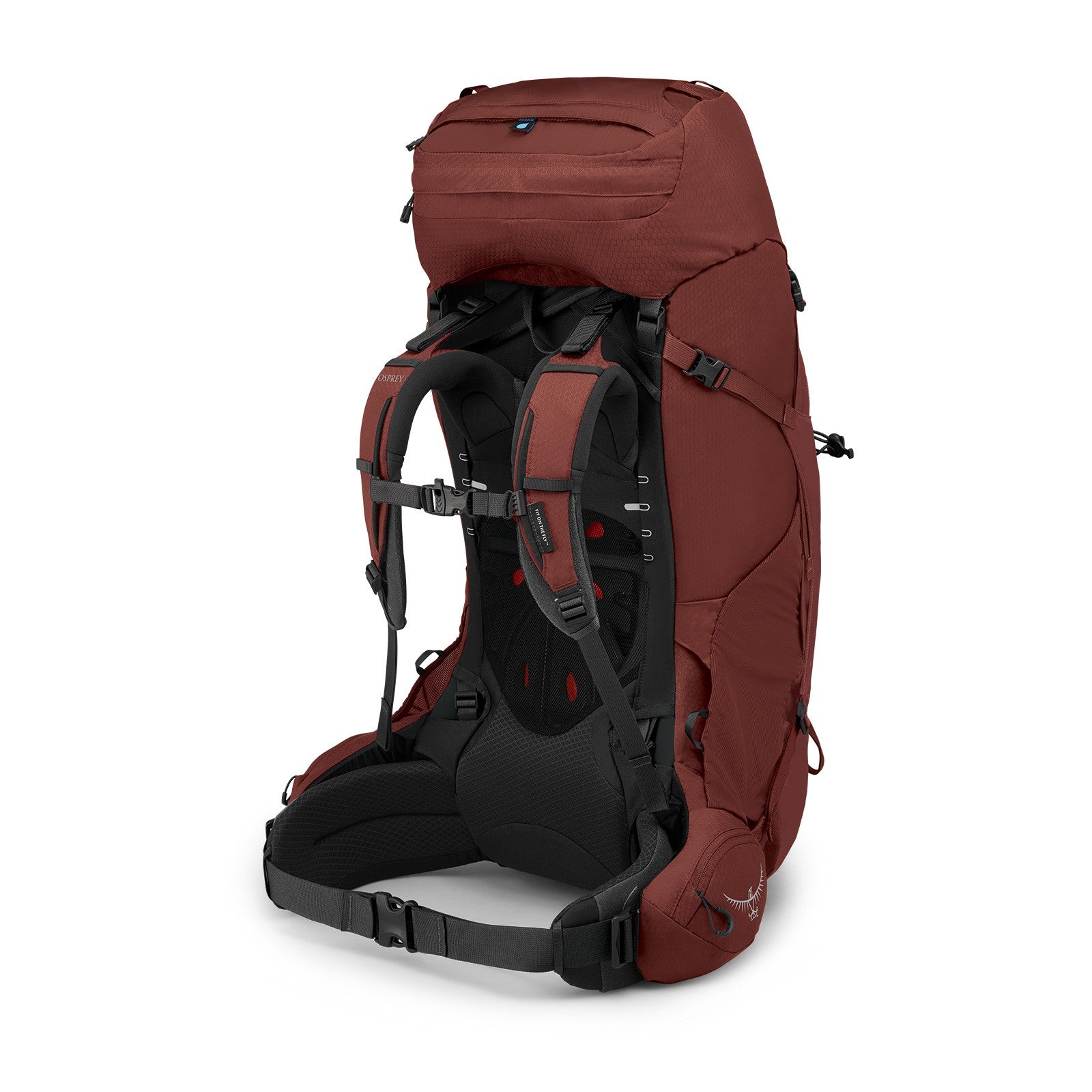 Osprey Aether 65 Hiking Backpack 65L in Acorn Red — angle view 4