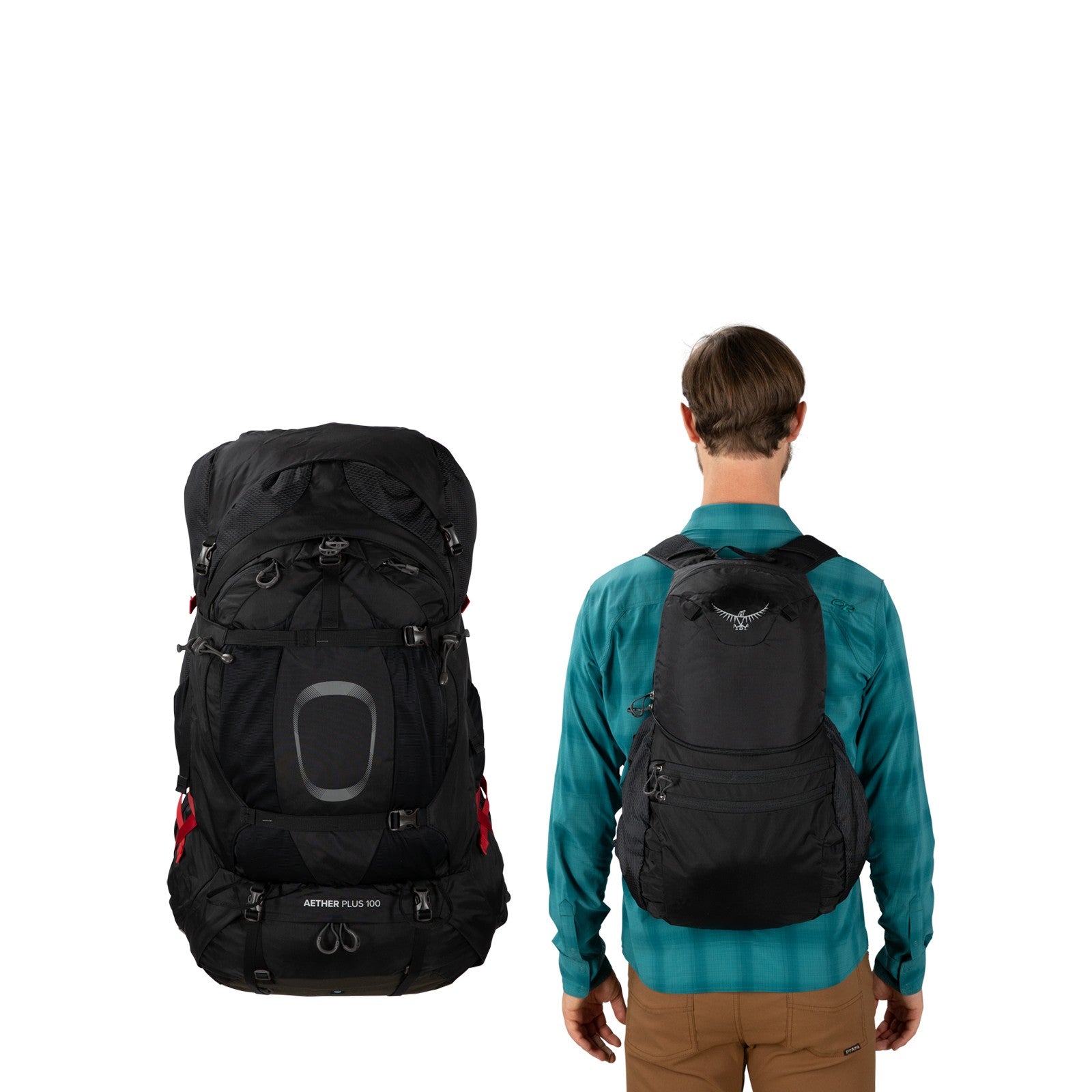 Osprey Aether Plus 100 Hiking Backpack 100L in Black — detail view 2