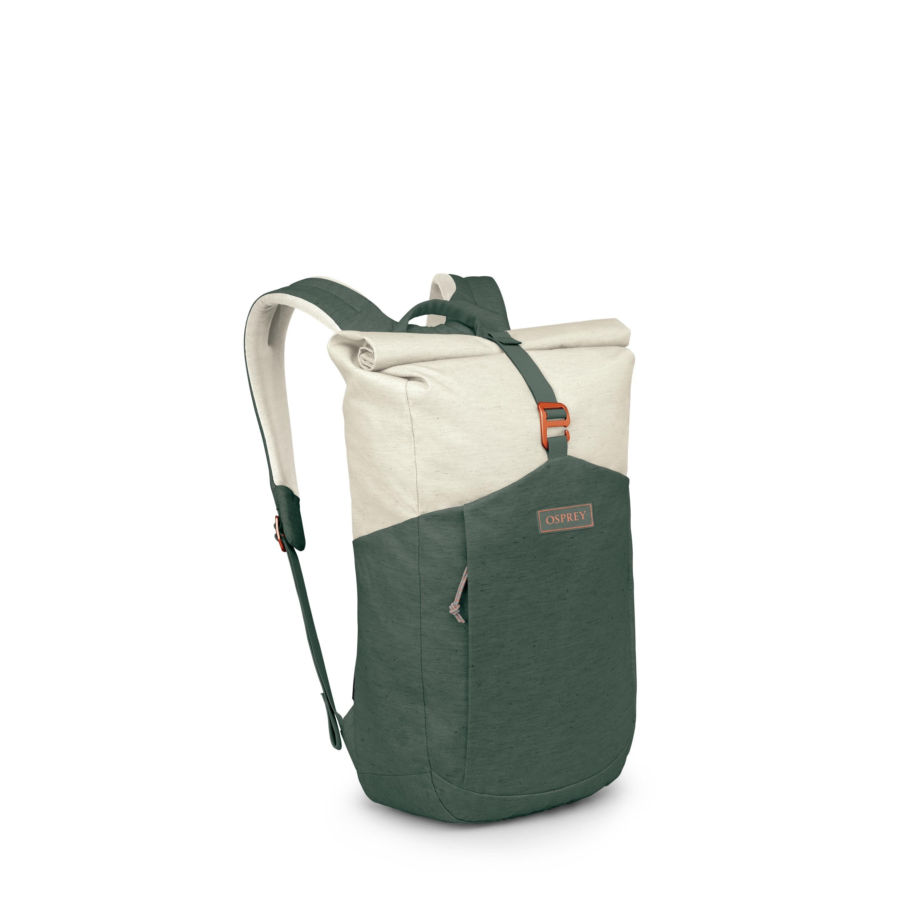 Osprey Arcane Earth Roll Top Backpack 24L in Moon Beige/Pine Leaf — angle view 2