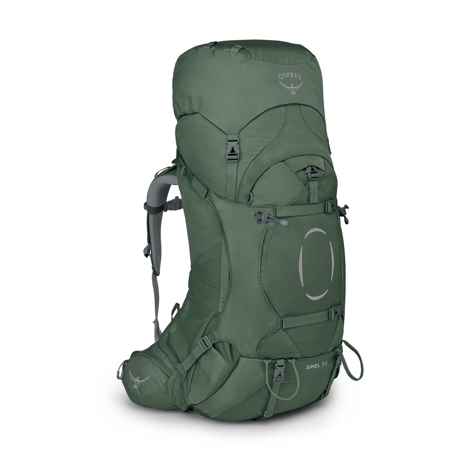 Osprey Ariel 55 Women's Hiking Backpack 55L in Koseret Green — front view