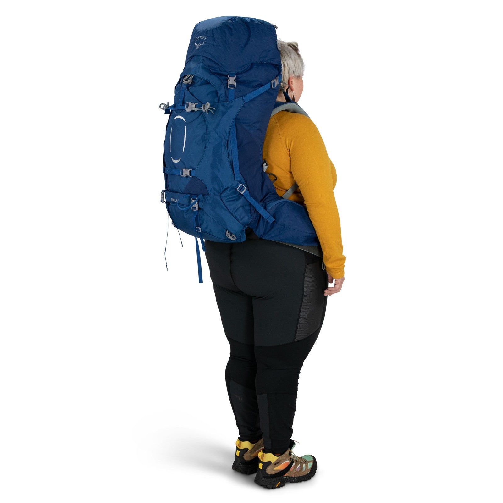 Osprey Ariel 65 Extended Fit Women's Hiking Backpack 65L in Ceramic Blue — lifestyle 3