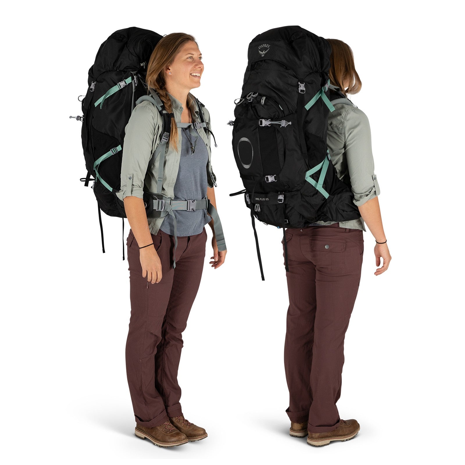 Osprey Ariel Plus 85 Women's Hiking Backpack 85L in Black — lifestyle