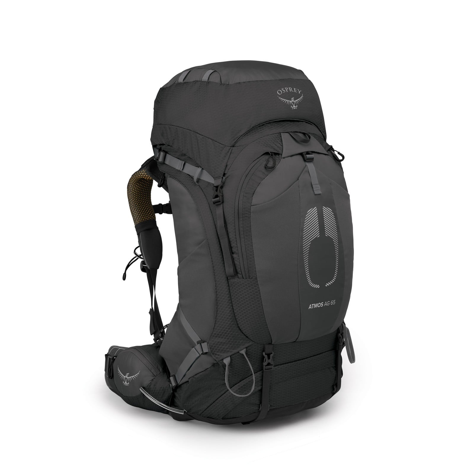 Osprey Atmos AG 65 Backpacking Pack 65L in Black — front view