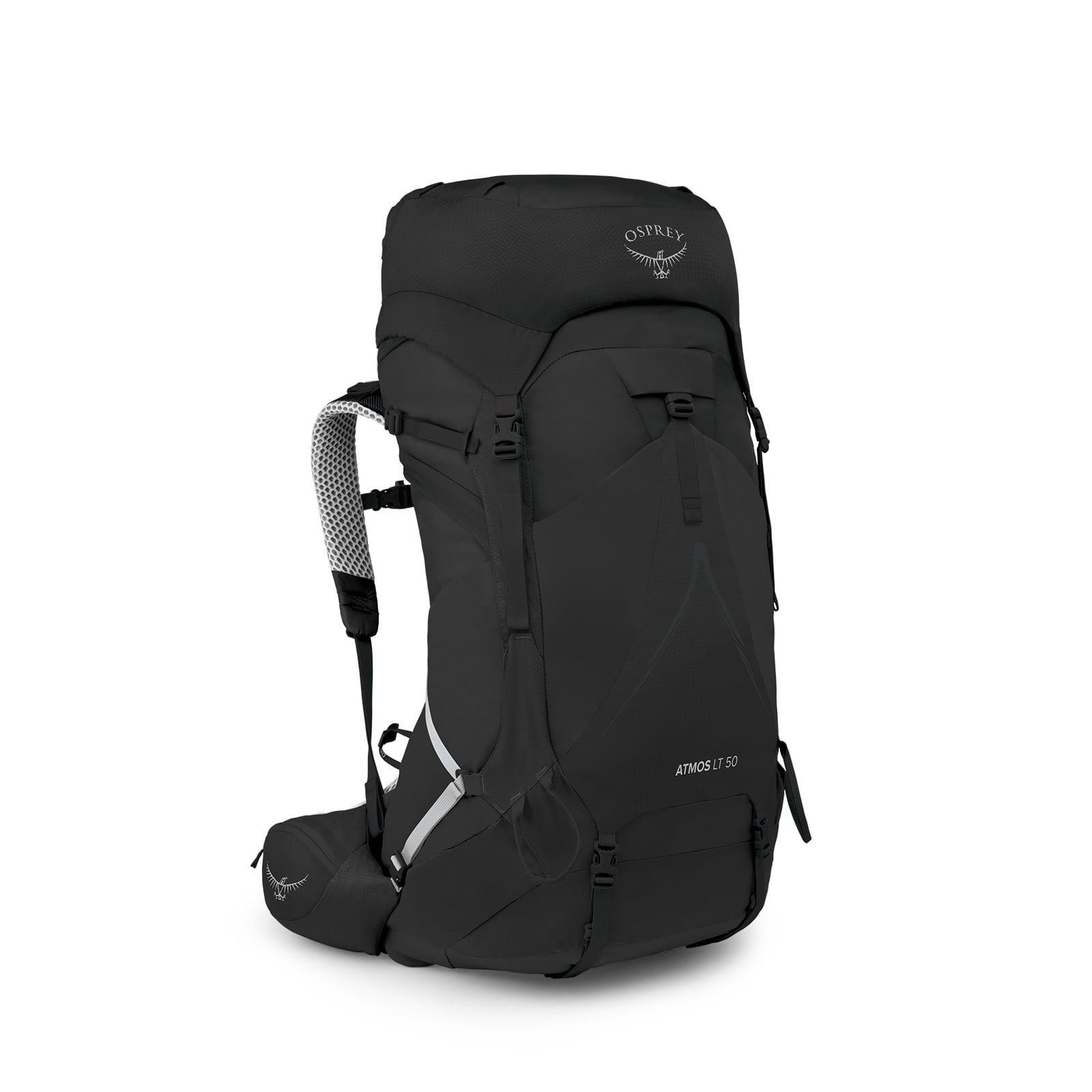 Osprey Atmos AG LT 50 Backpacking Pack 50L in Black — front view