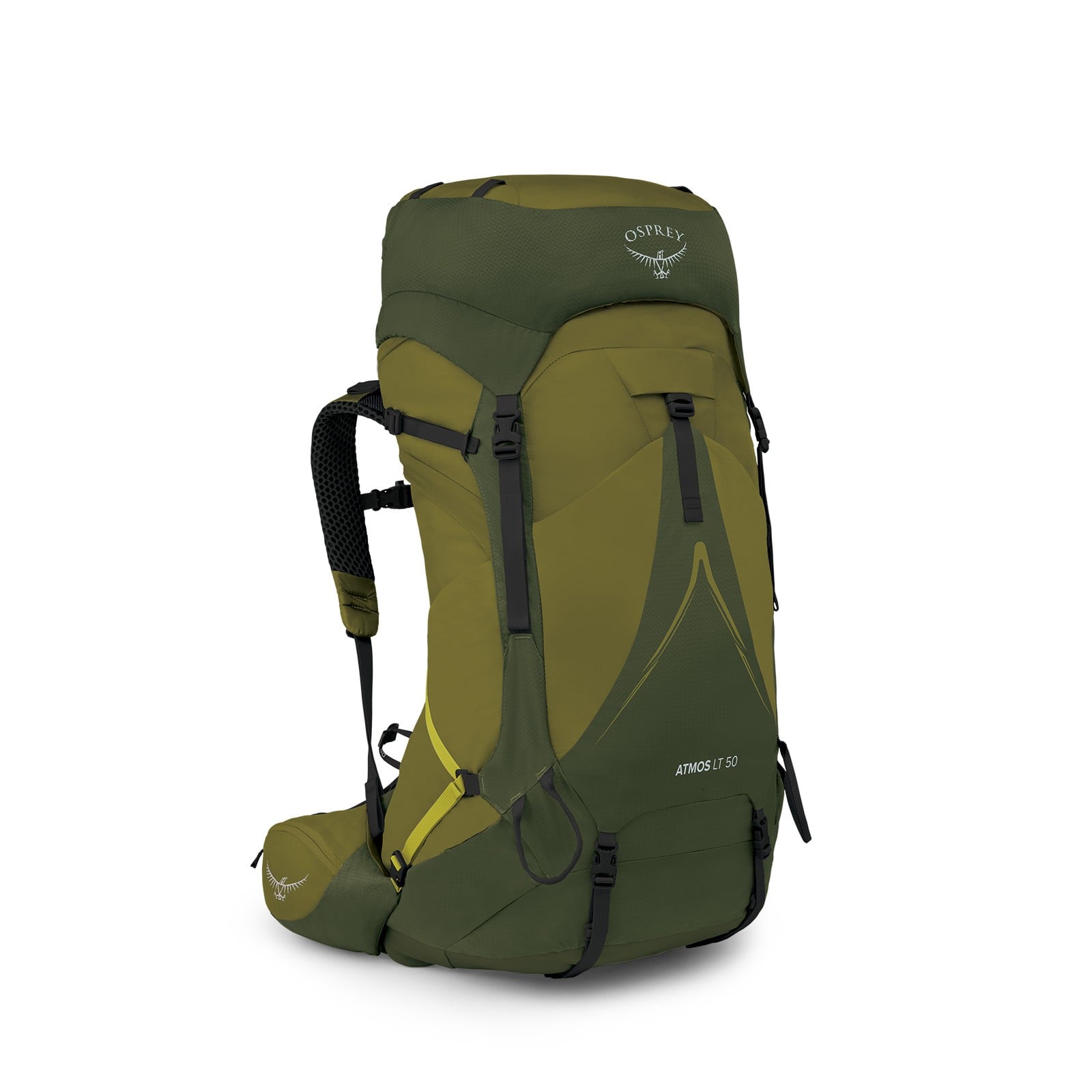 Osprey Atmos AG LT 50 Backpacking Pack 50L in Scenic Valley/Green Peppercorn — front view