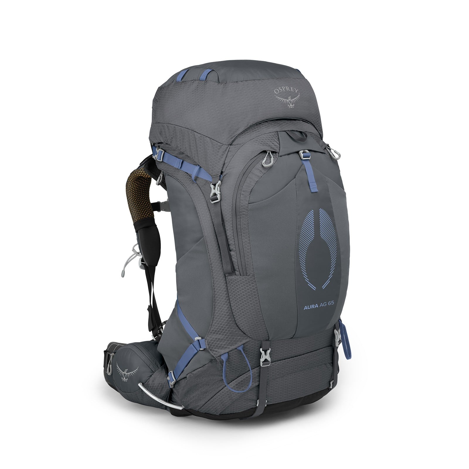 Osprey Aura AG 65 Backpacking Pack 65L in Tungsten Grey — front view